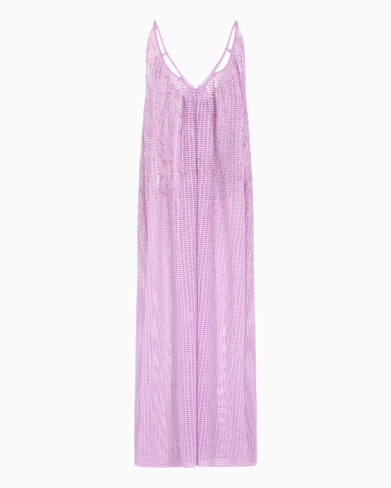 Plain knit and ottoman long dress with all-over rhinestones Slide 0