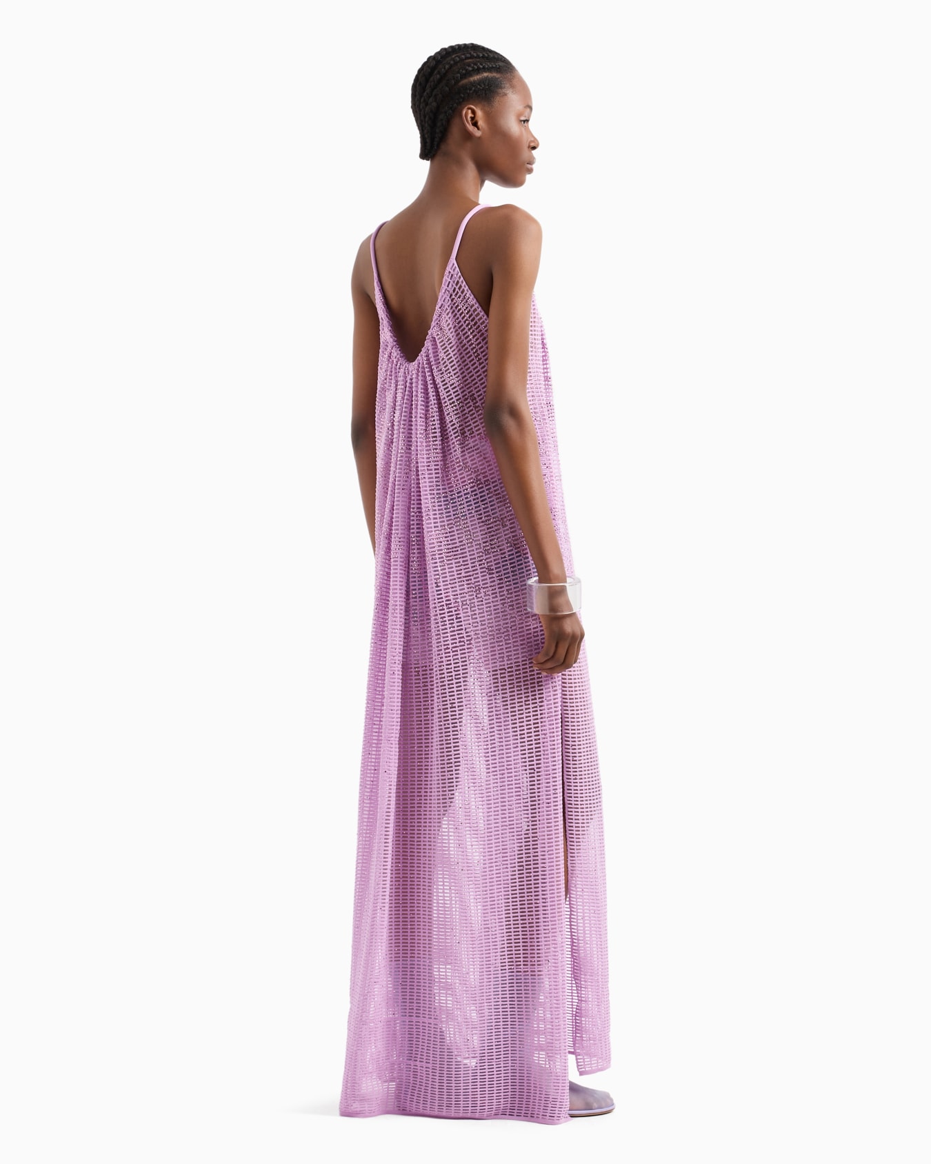 Plain knit and ottoman long dress with all-over rhinestones Slide 3