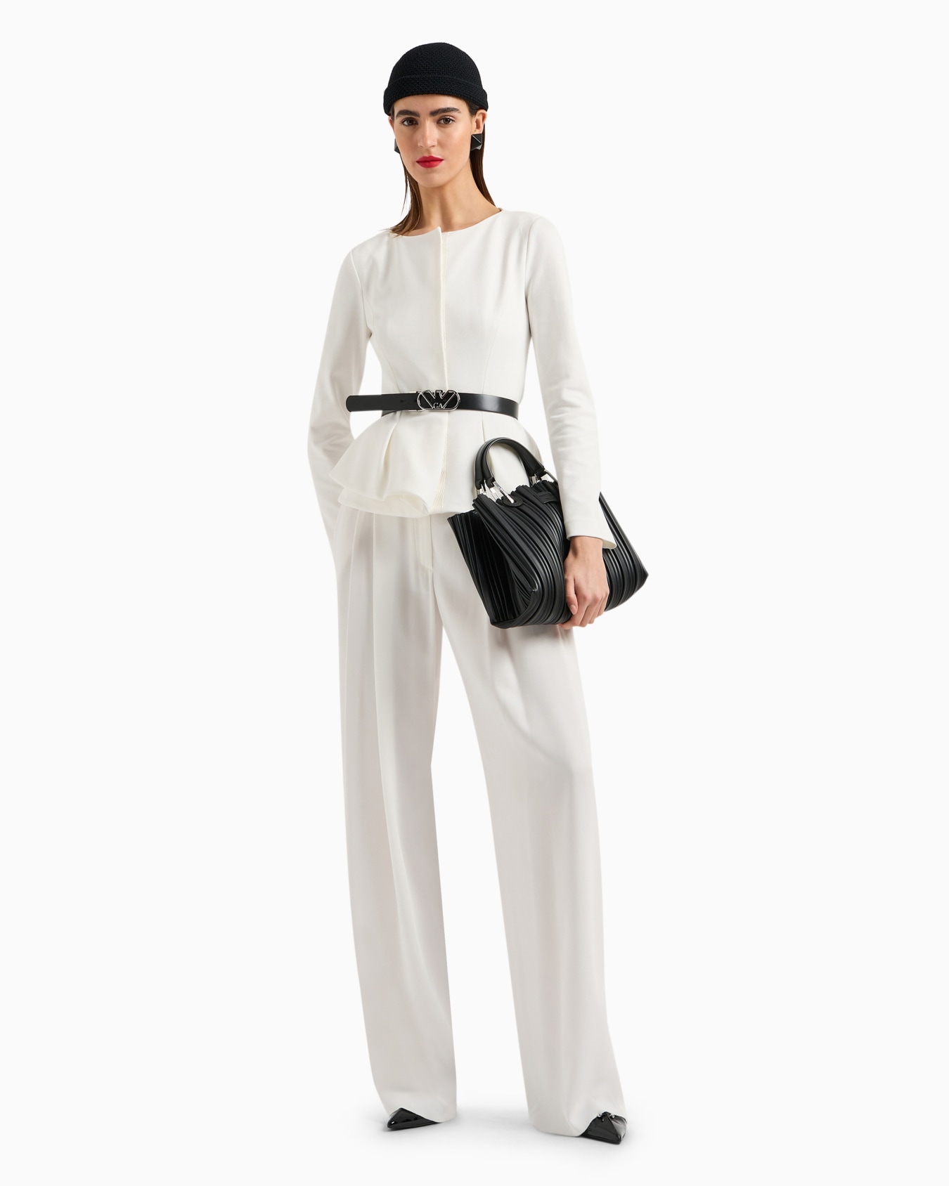 Flared single-breasted jacket in stretch Milano-stitch fabric Slide 3