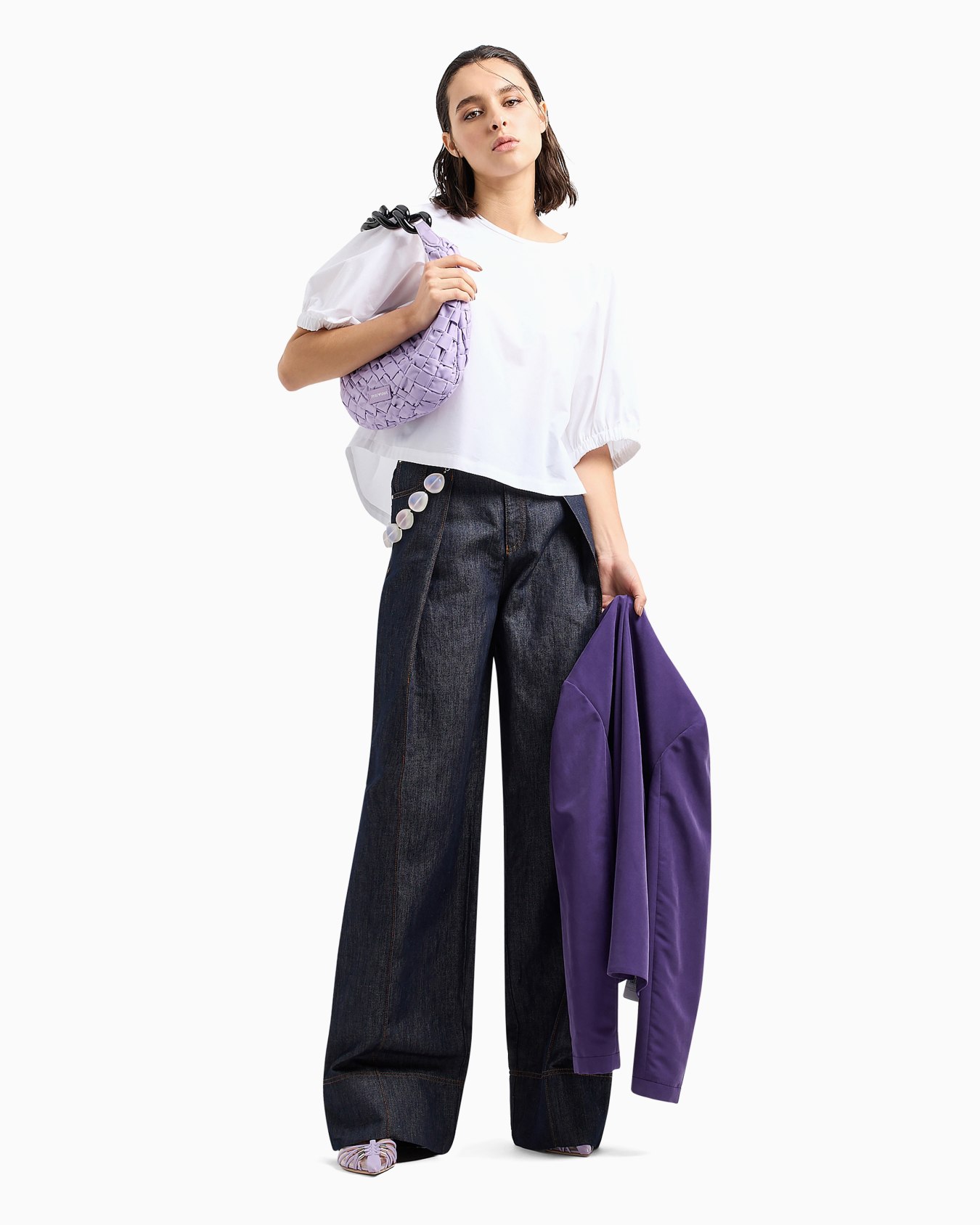 Short-sleeved tie blouse in poplin Slide 3