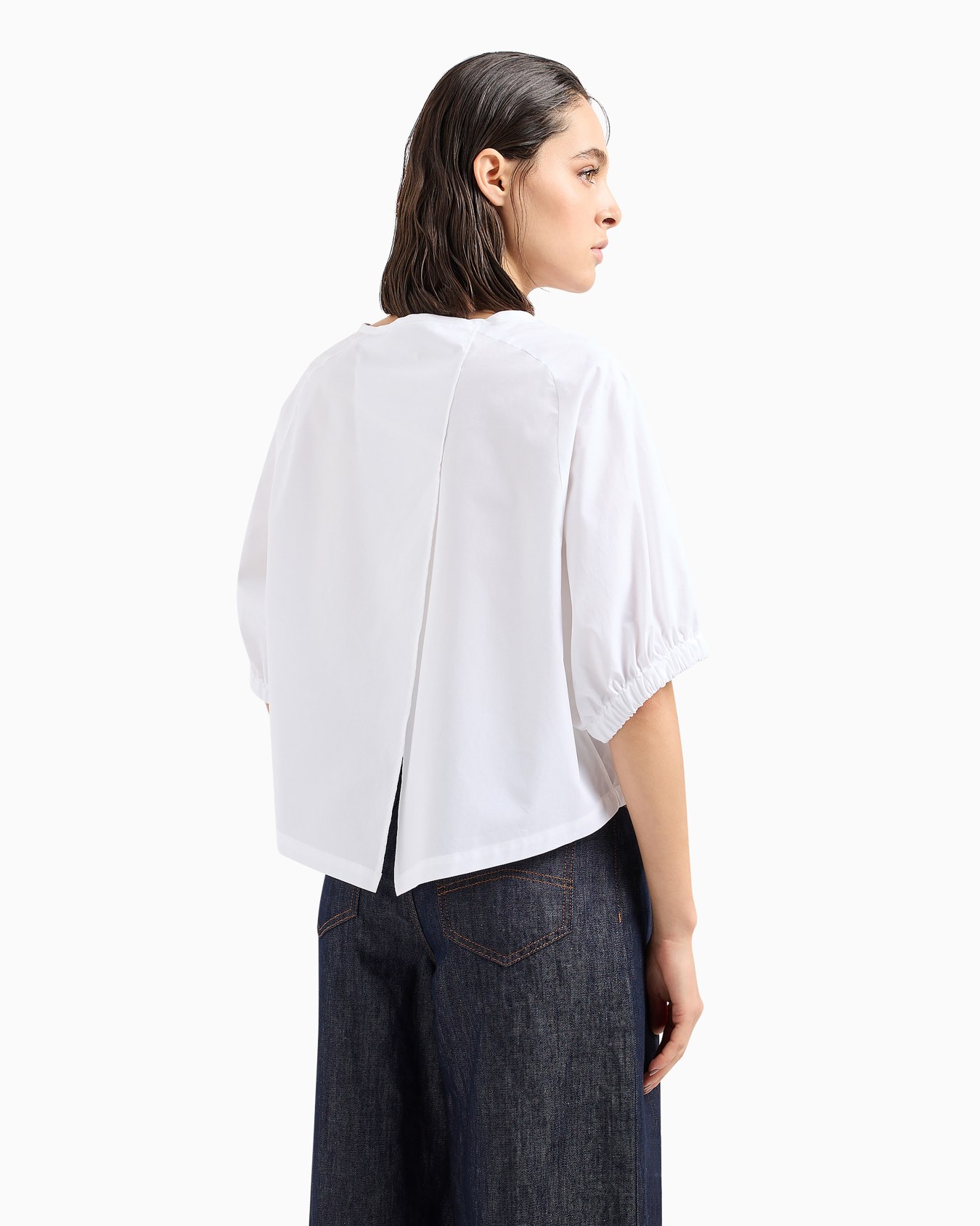 Short-sleeved tie blouse in poplin Slide 2