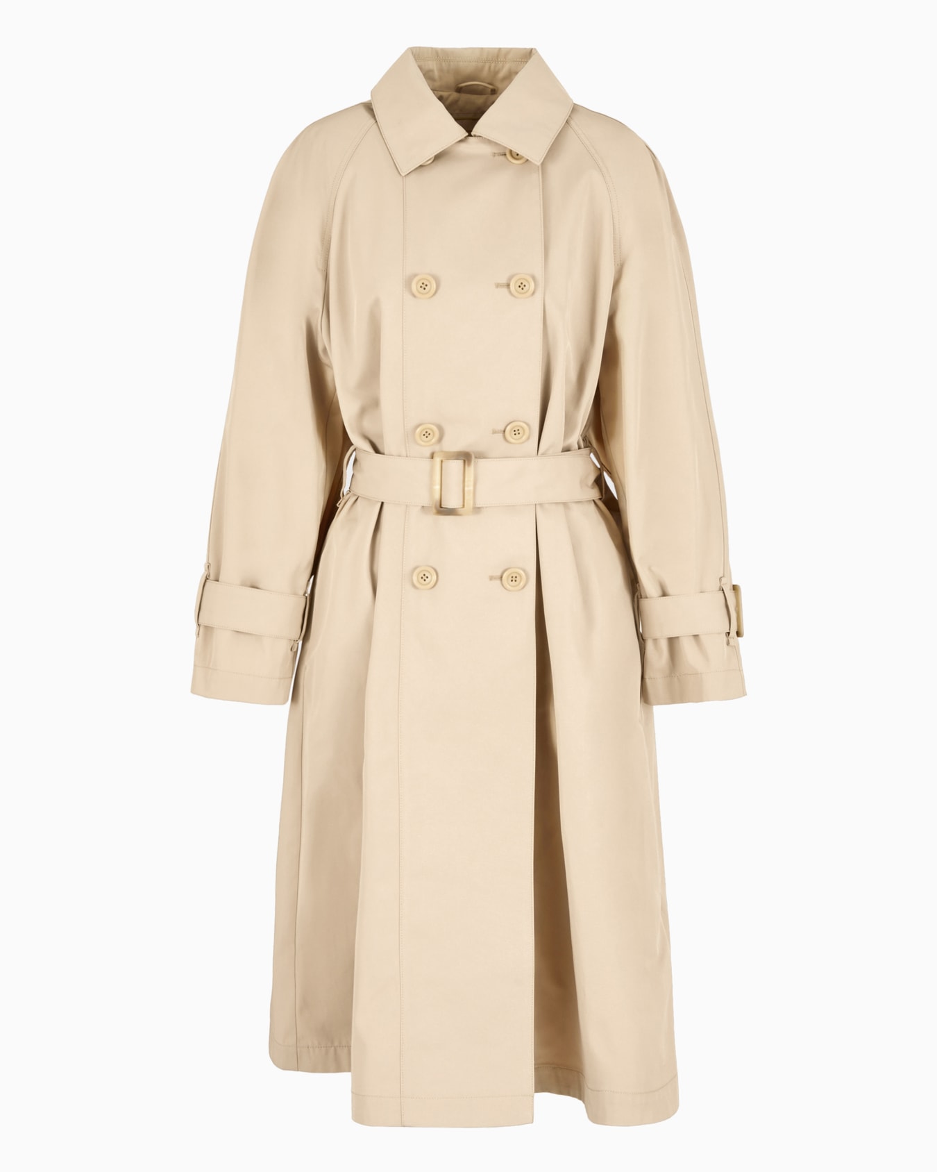 Double-breasted trench coat with belt in water-repellent technical cotton Slide 0