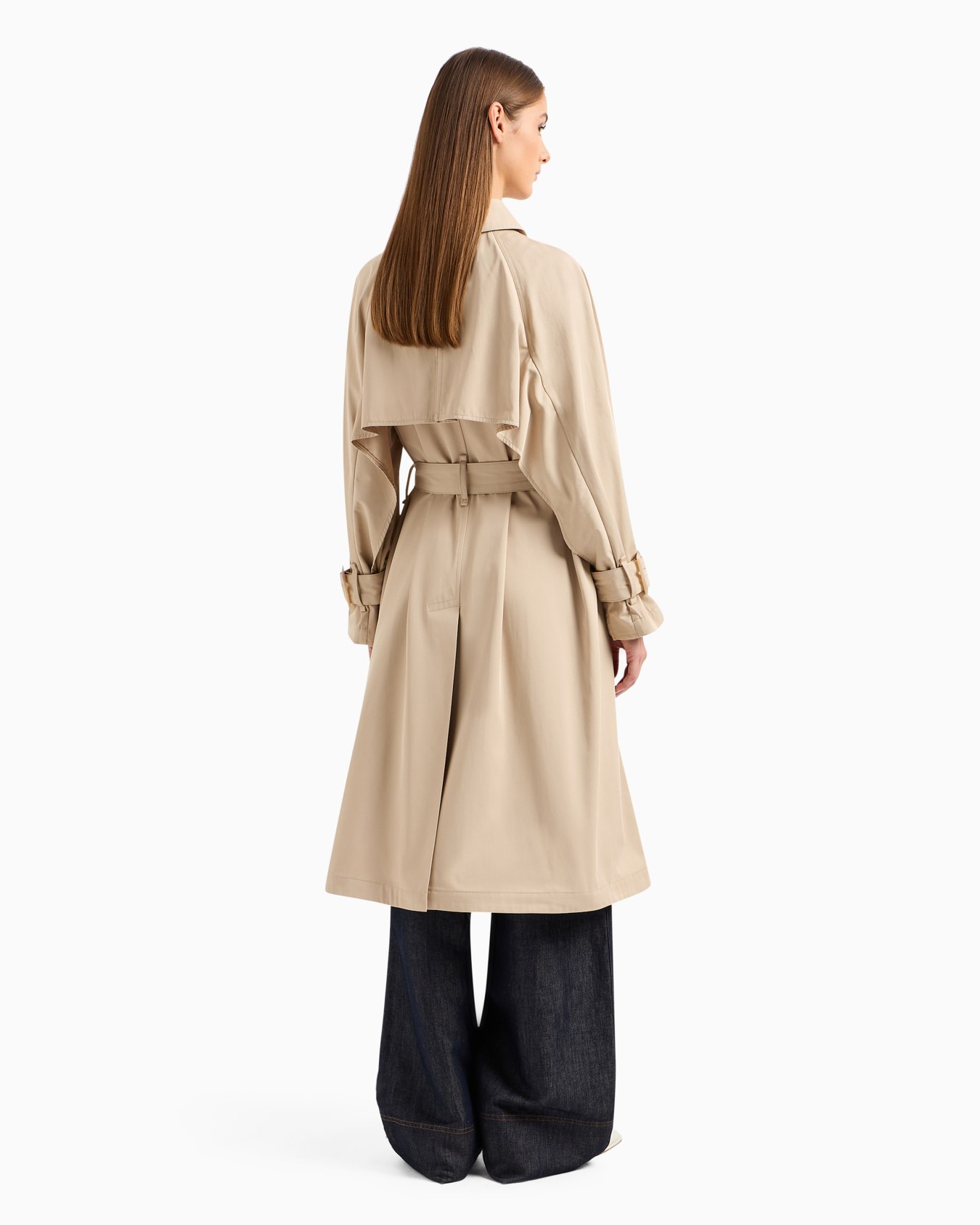 Double-breasted trench coat with belt in water-repellent technical cotton Slide 2