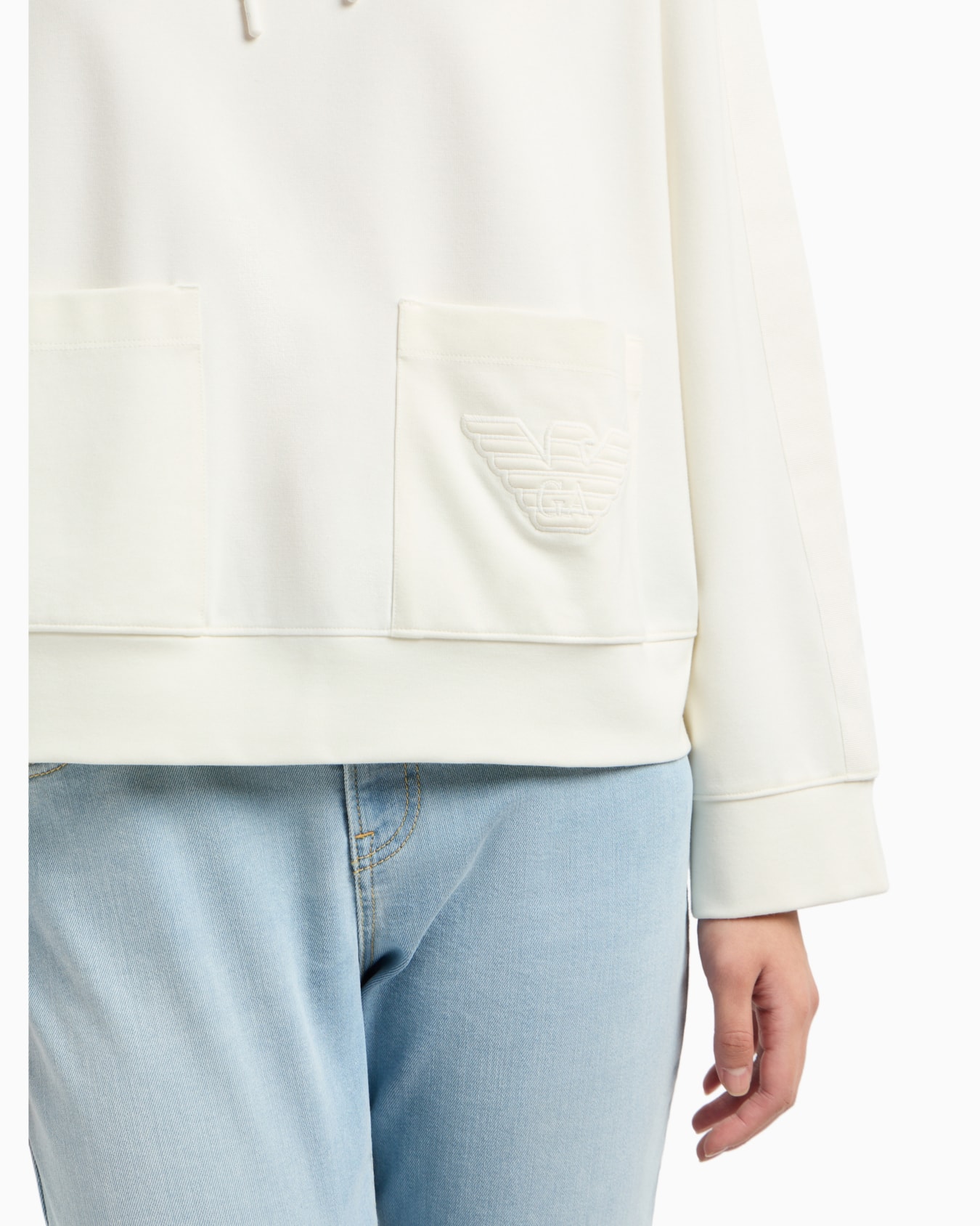 Hooded sweatshirt in Milano-stitch fabric with logo tape Slide 4