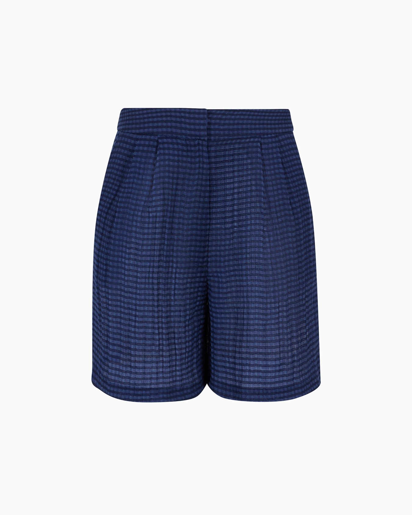 Darted Bermuda shorts in gingham-effect seersucker fabric Slide 0