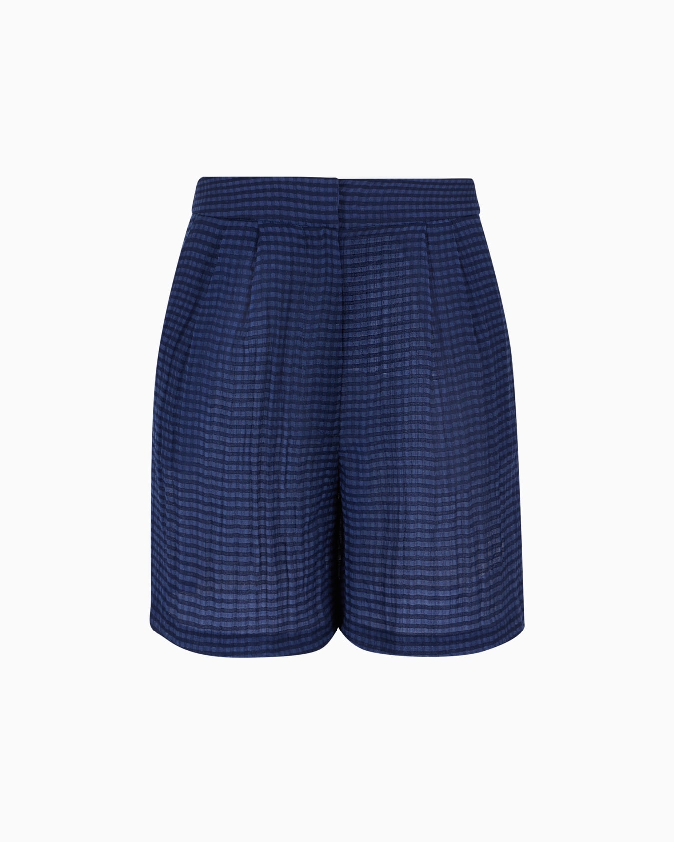 Darted Bermuda shorts in gingham-effect seersucker fabric Slide 0