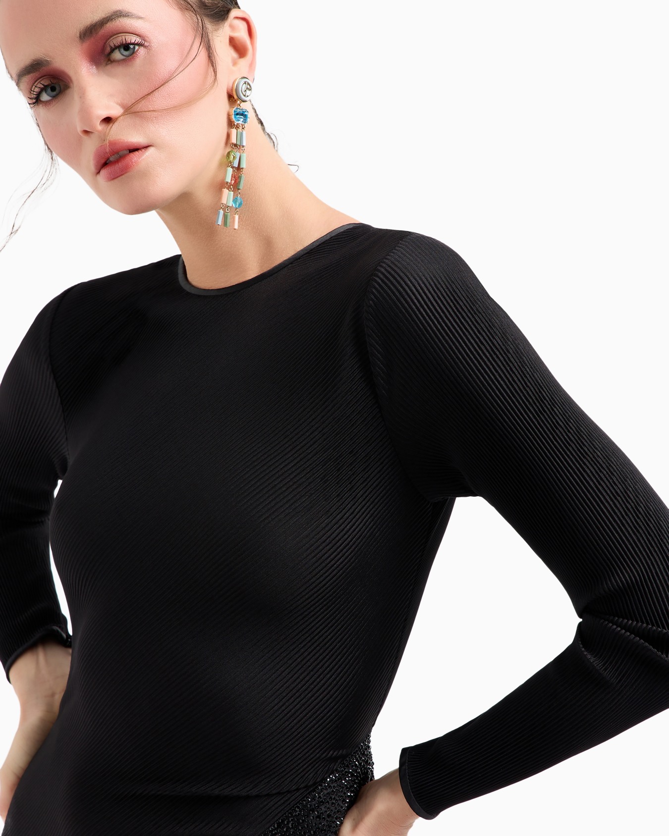 Langes Kleid aus plissiertem Jersey Folie 4