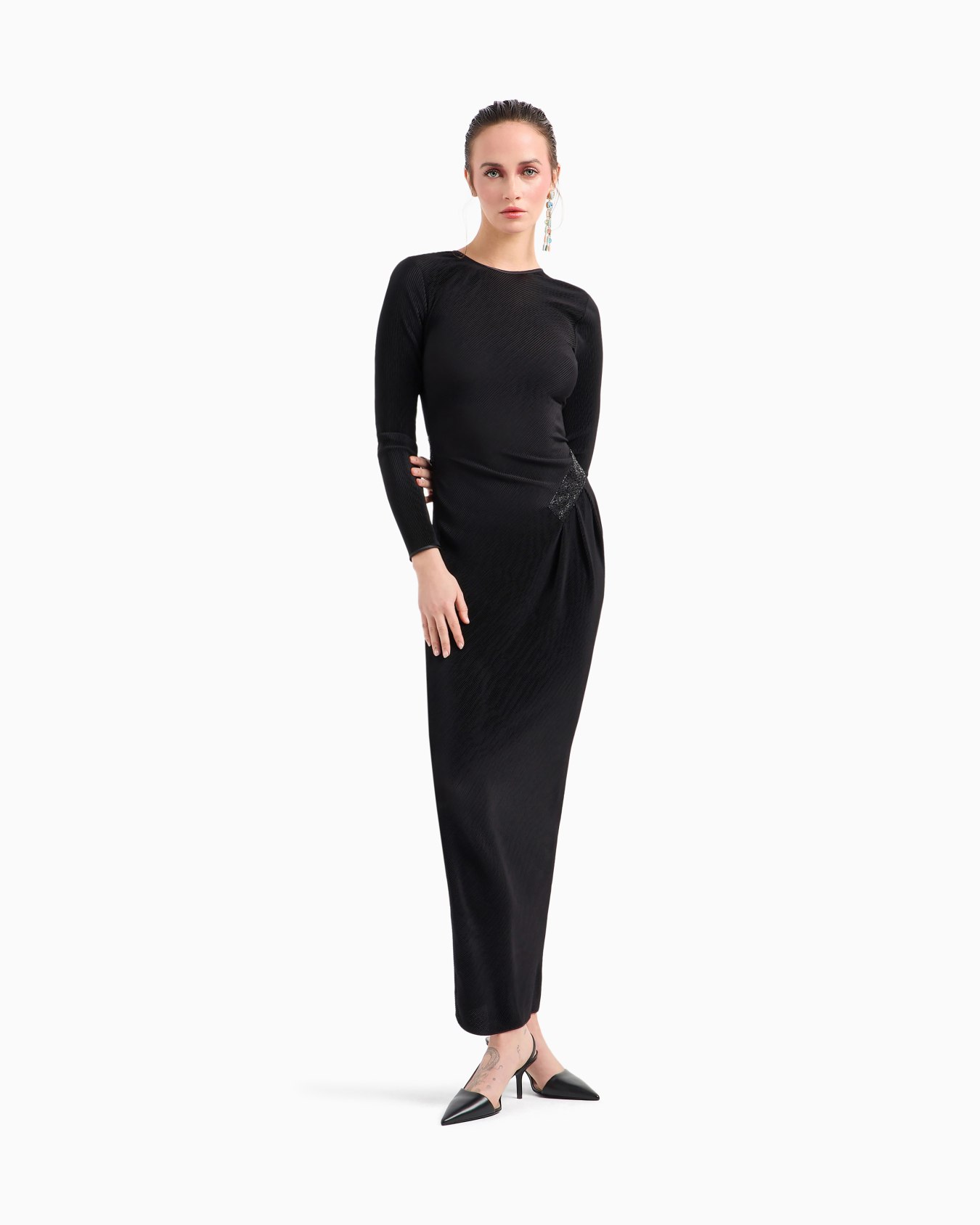 Langes Kleid aus plissiertem Jersey Folie 3