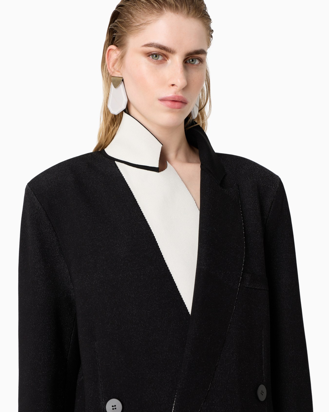 Double-breasted peacoat-style jacket in a bonded silk blend Slide 5