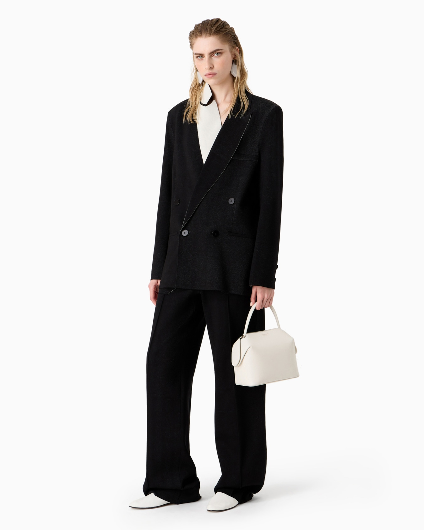 Double-breasted peacoat-style jacket in a bonded silk blend Slide 4