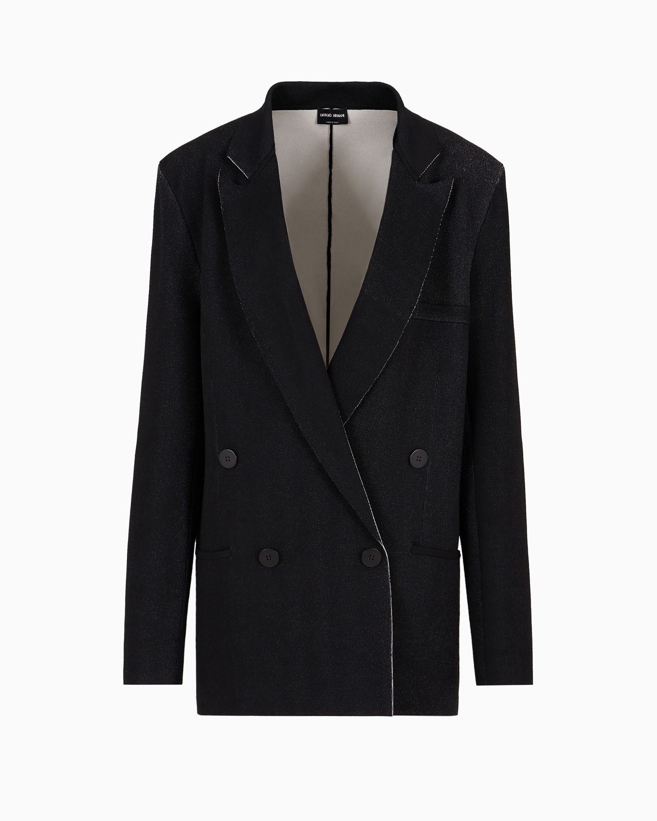 Double-breasted peacoat-style jacket in a bonded silk blend Slide 0