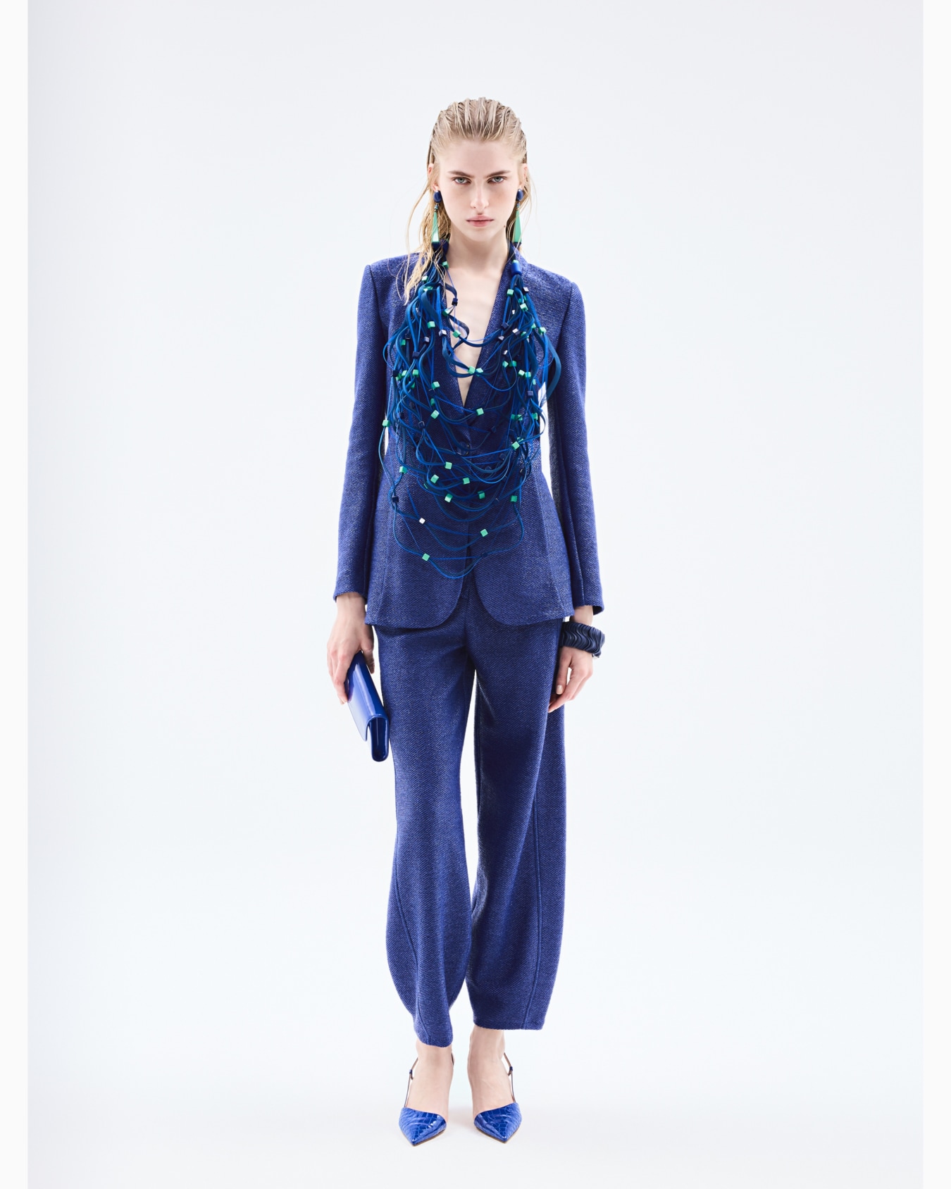 Single-breasted jacket in a raffia-effect jacquard cotton-blend jersey Slide 6