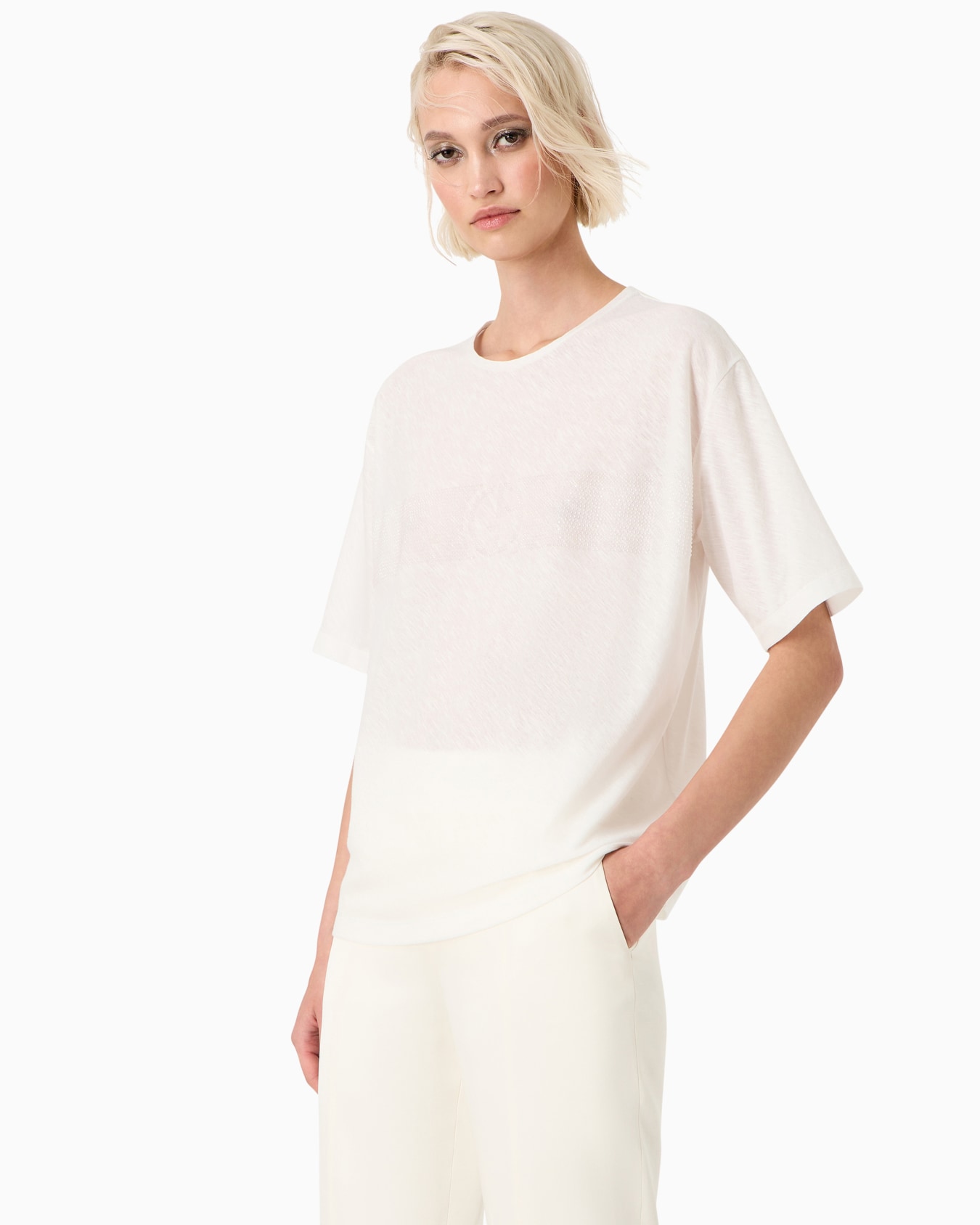 Embroidered crew-neck T-shirt in pure cotton jersey Slide 1