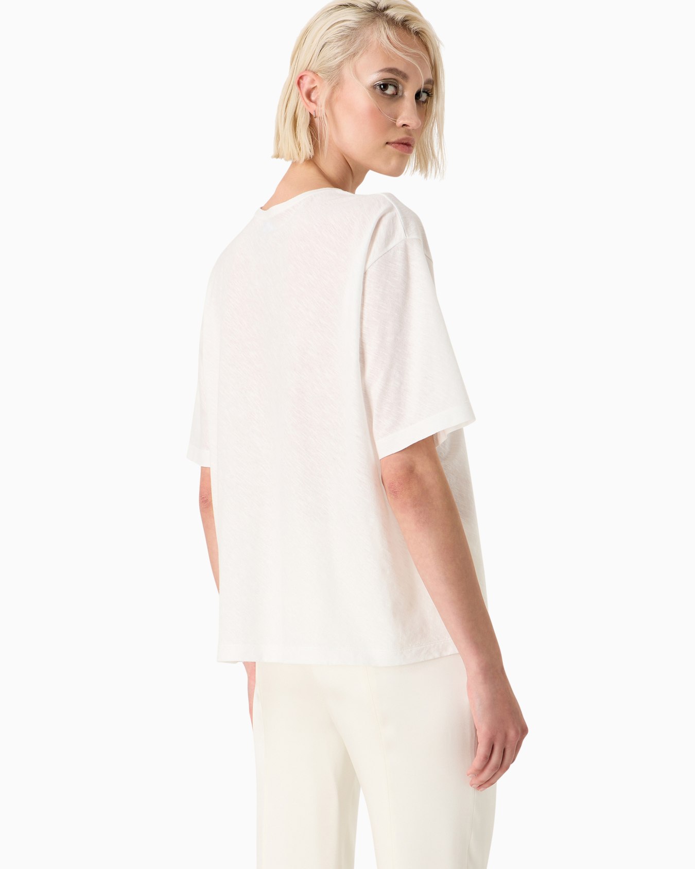 Embroidered crew-neck T-shirt in pure cotton jersey Slide 2