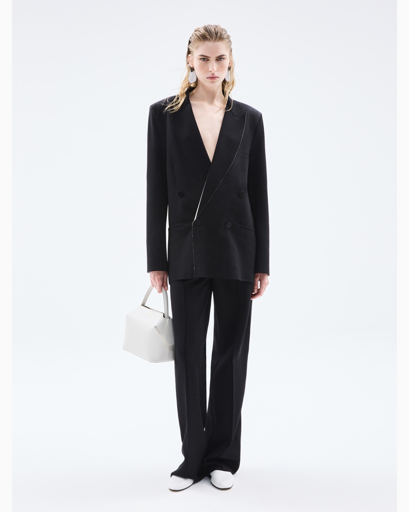 Straight-cut trousers in a bonded silk blend Slide 6