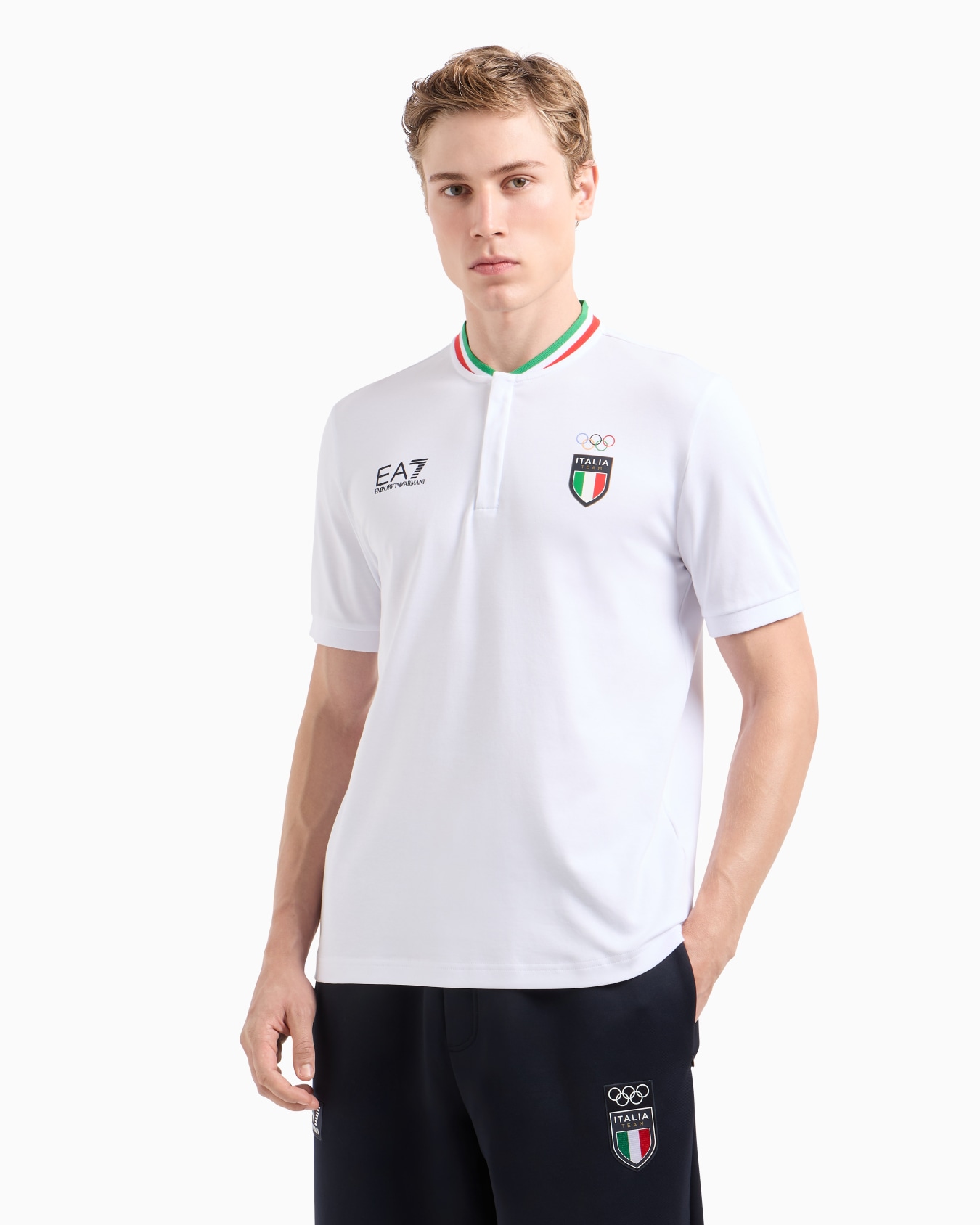 Italia Team Paris 2024 men’s guru-collar polo shirt in Natural VENTUS7 technical fabric Slide 3