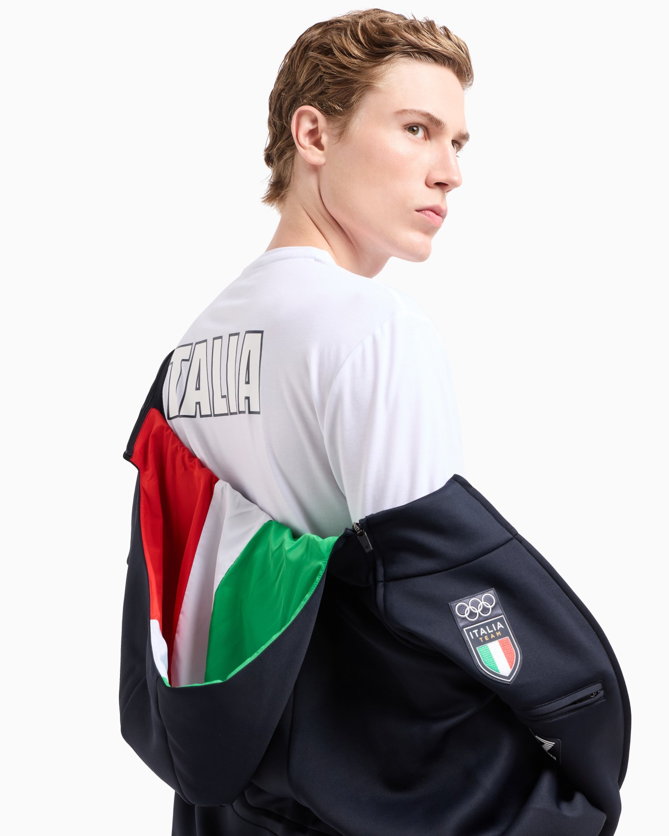 Italia Team Paris 2024 men’s crew-neck T-shirt in Natural VENTUS7 technical fabric Slide 5