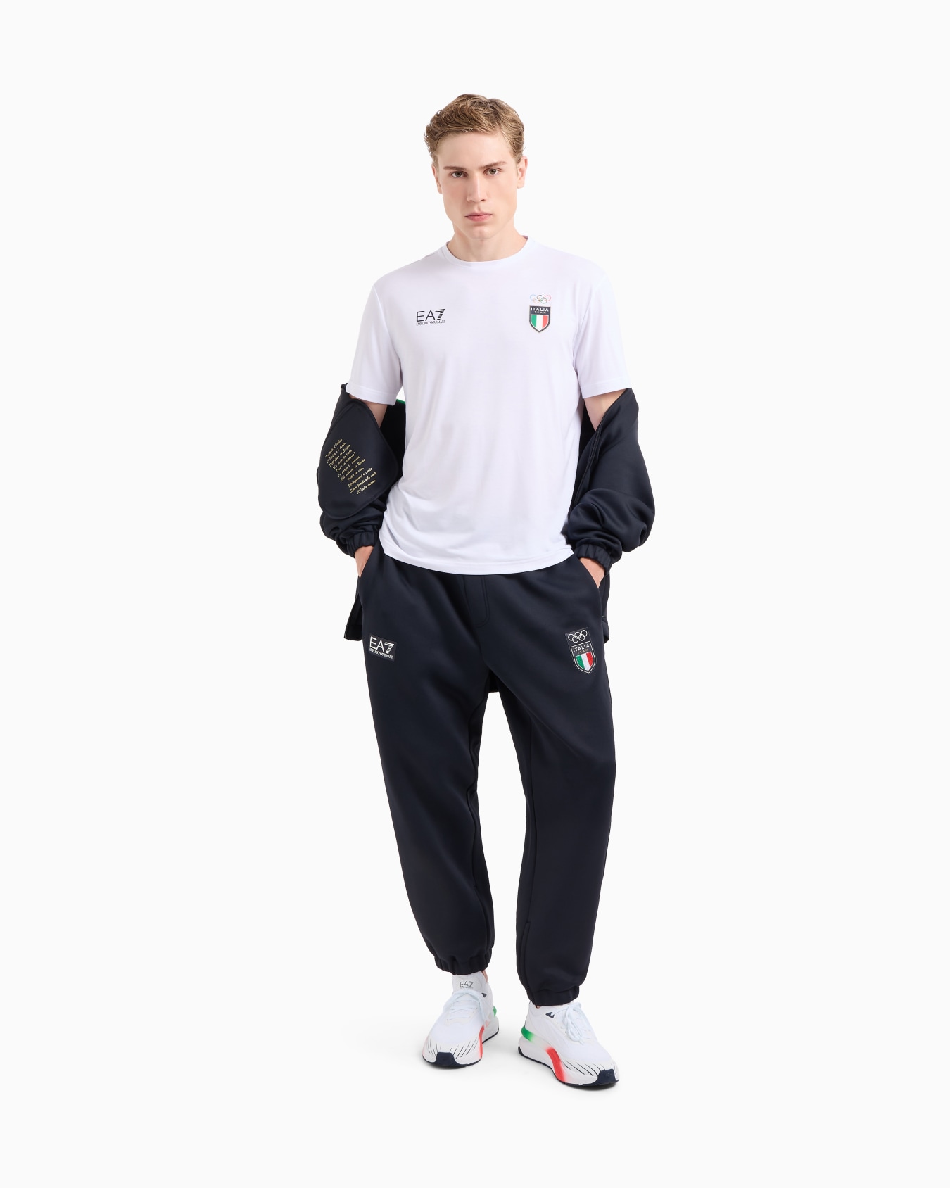 Italia Team Paris 2024 men’s crew-neck T-shirt in Natural VENTUS7 technical fabric Slide 1