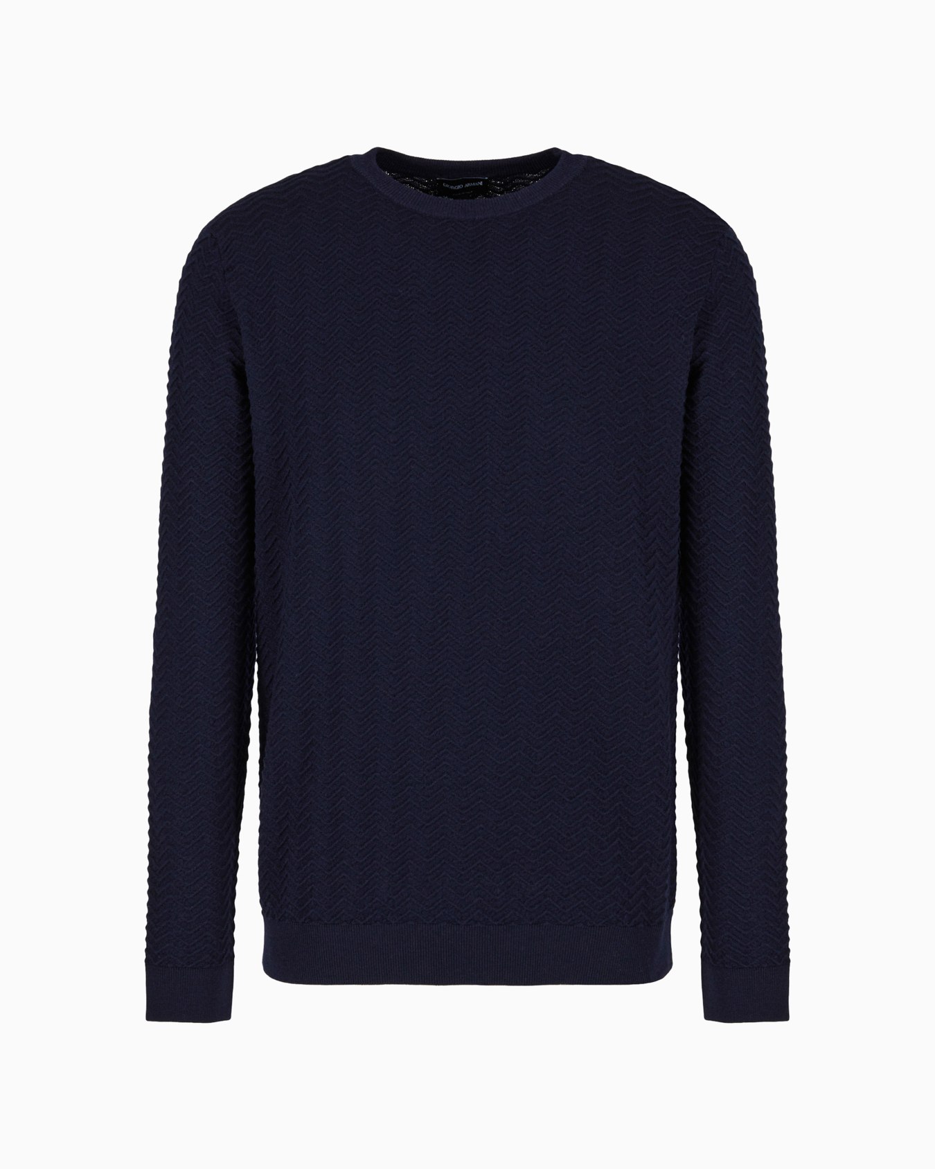 Pullover mit Rundhalsausschnitt aus Woll-Ottoman mit Fischgratmuster Folie 0
