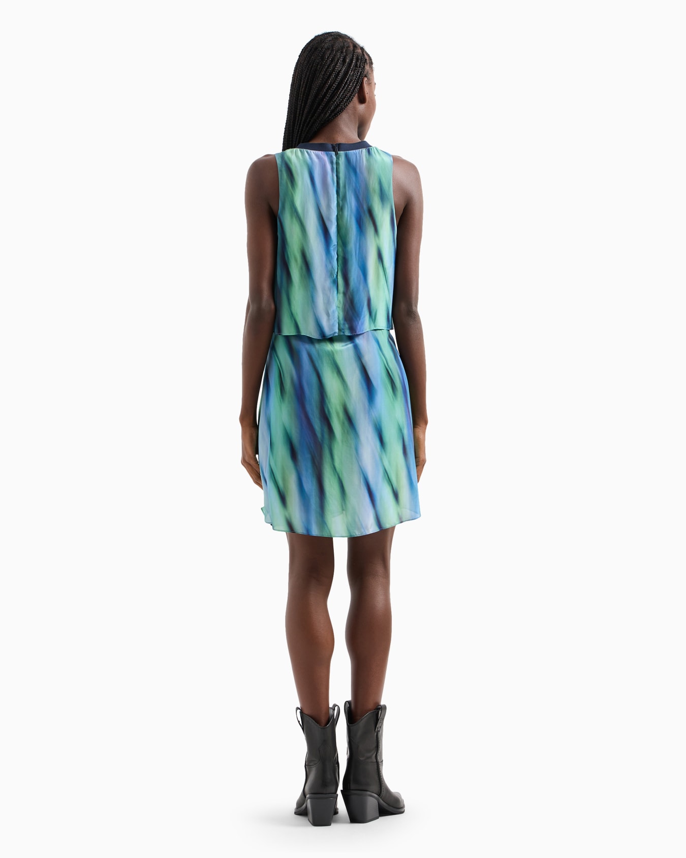 Flounced dress in satin and printed fabric Diapositiva 2