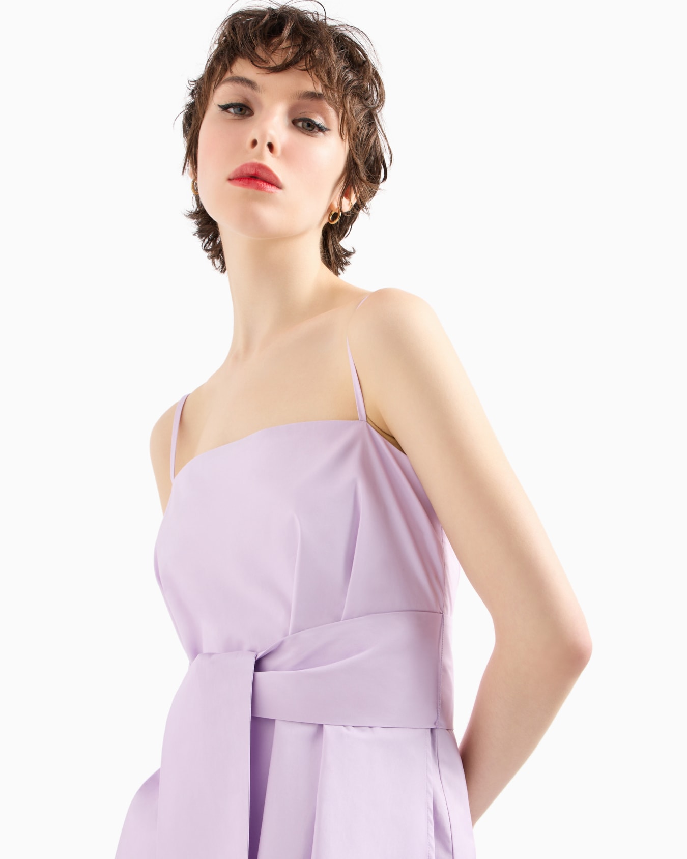 Asymmetric poplin dress with bow Slide 4