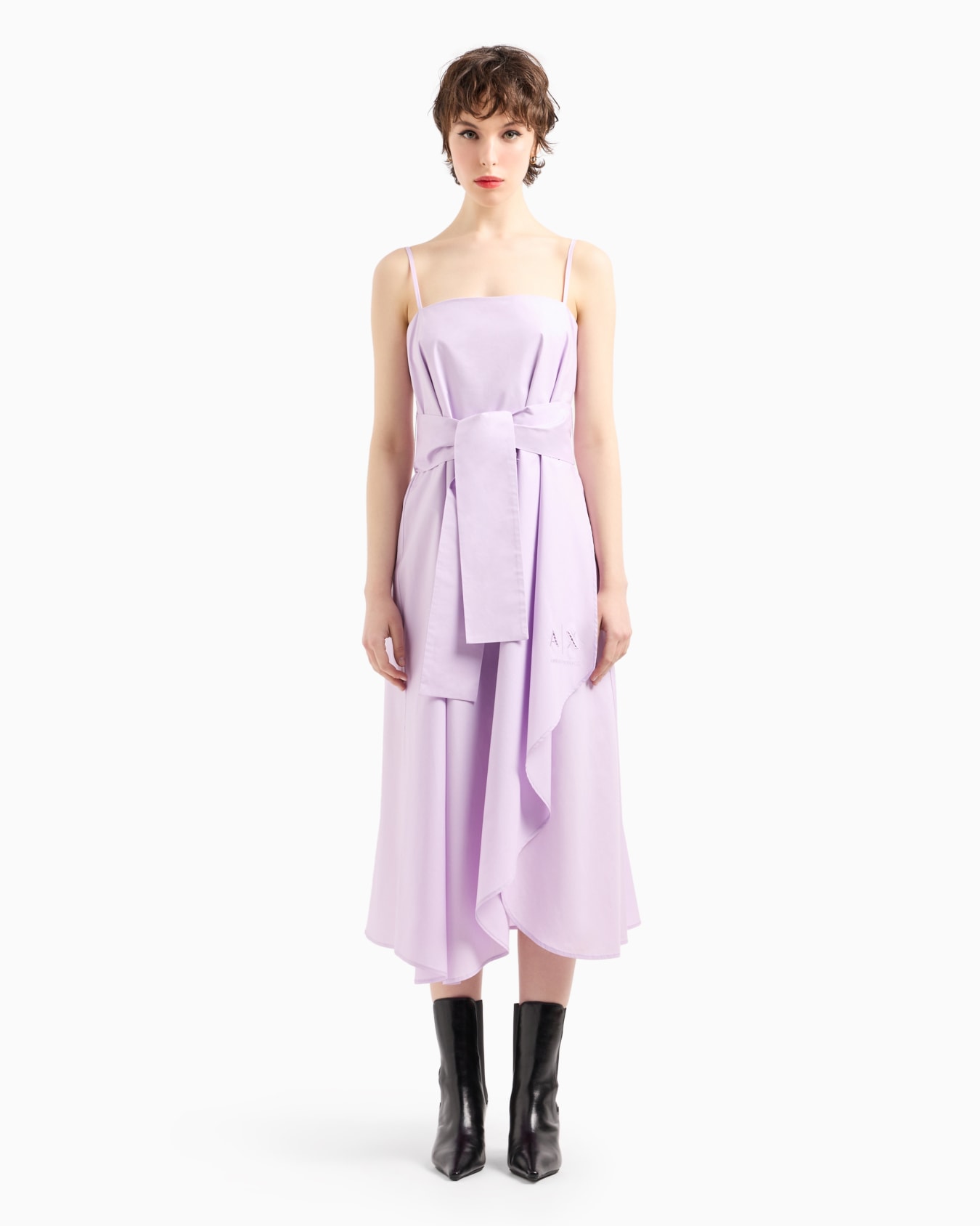 Asymmetric poplin dress with bow Slide 1