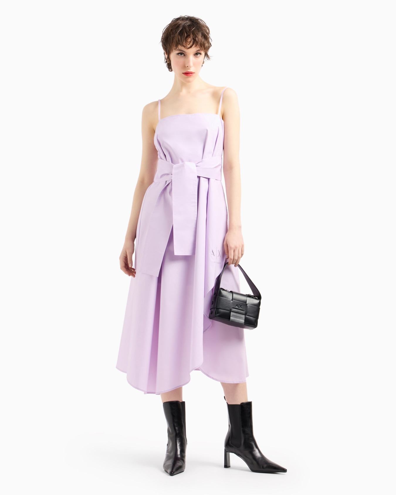 Asymmetric poplin dress with bow Slide 3