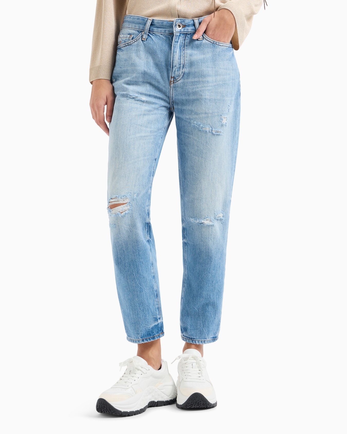  Cropped boyfriend jeans in rigid denim Diapositiva 1