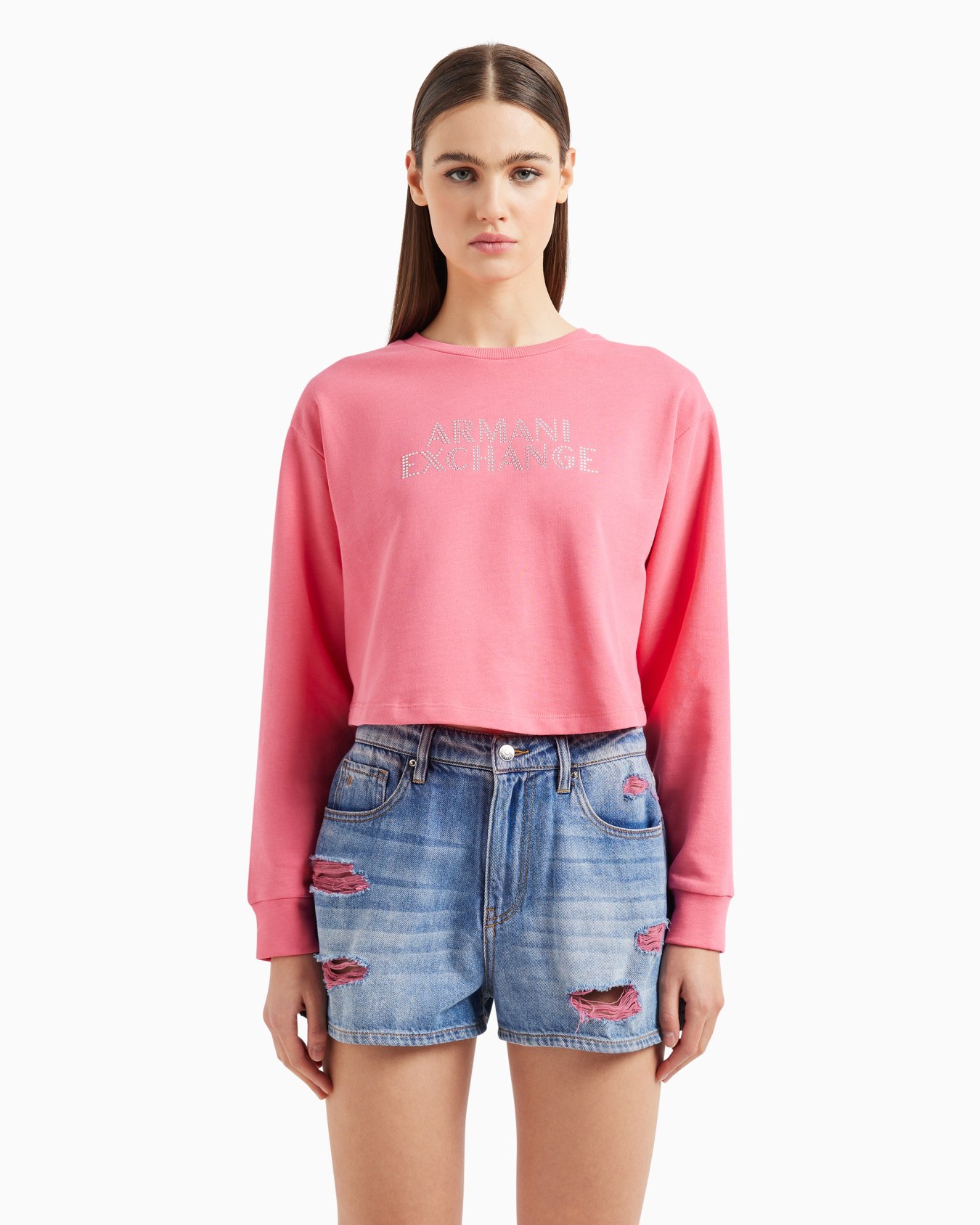 ラインストーンロゴ クルーネックスウェットプルオーバー スライドする 1