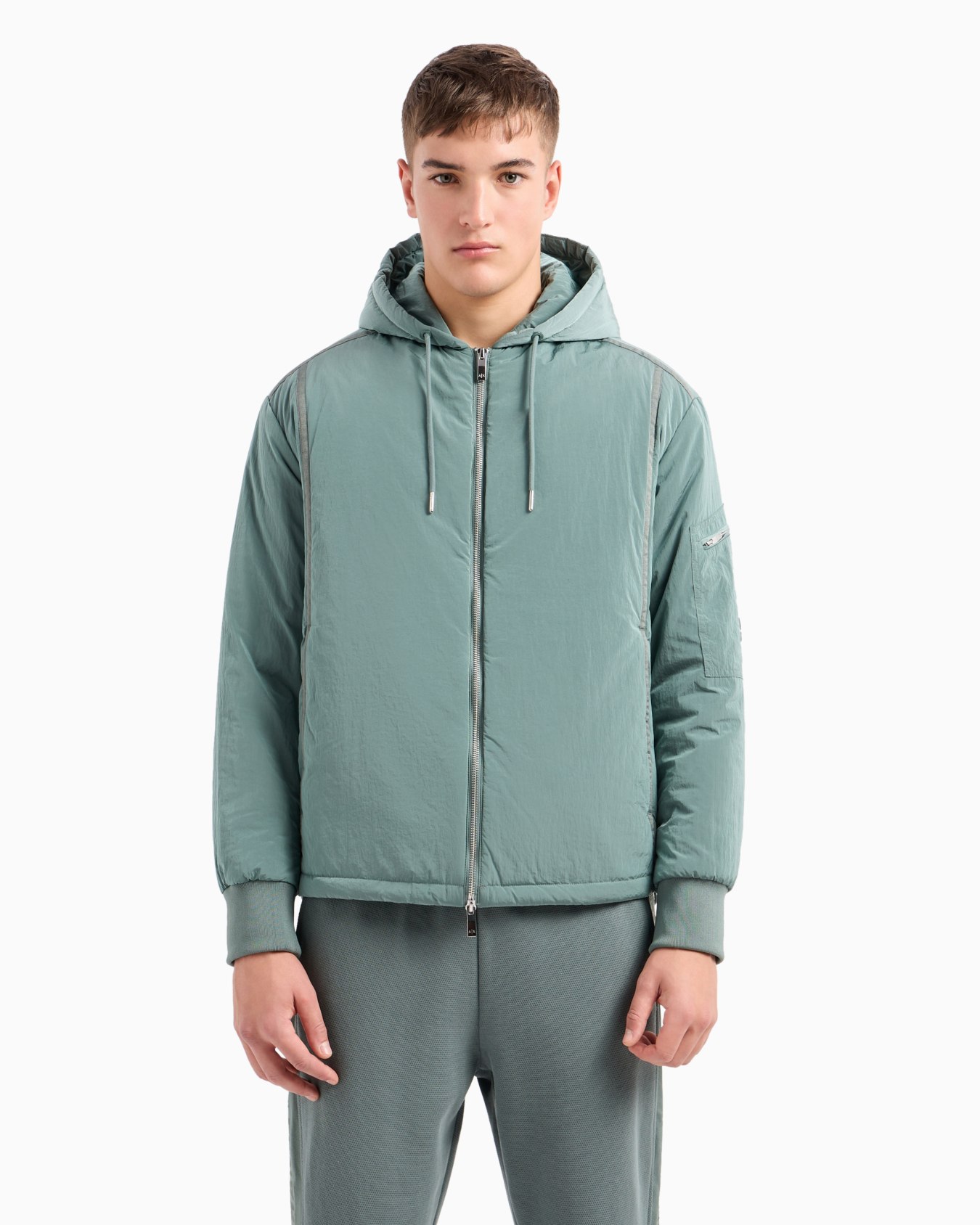 Crinkle fabric jacket with hood Slide 1
