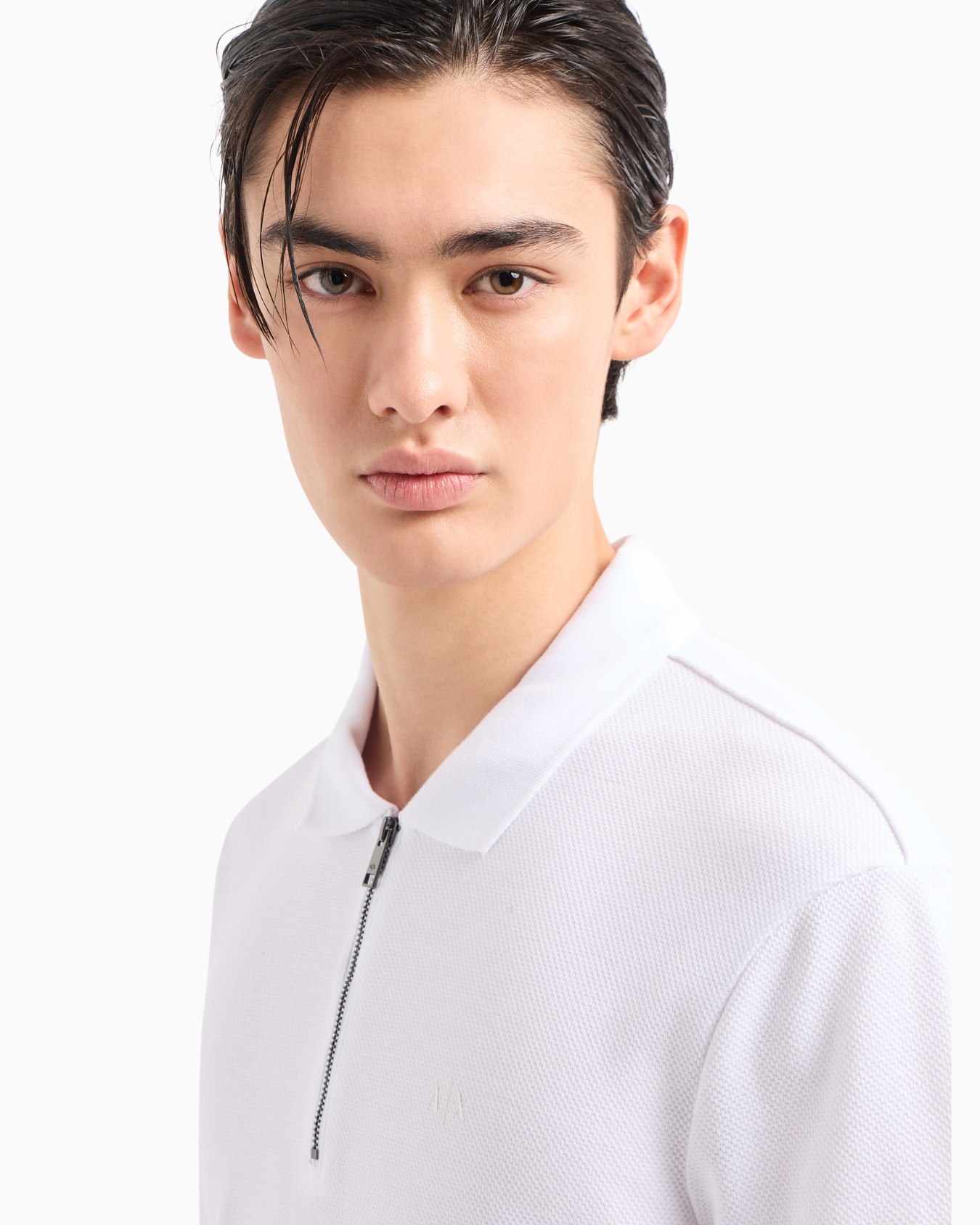 Regular fit pique polo shirt with zip Slide 4
