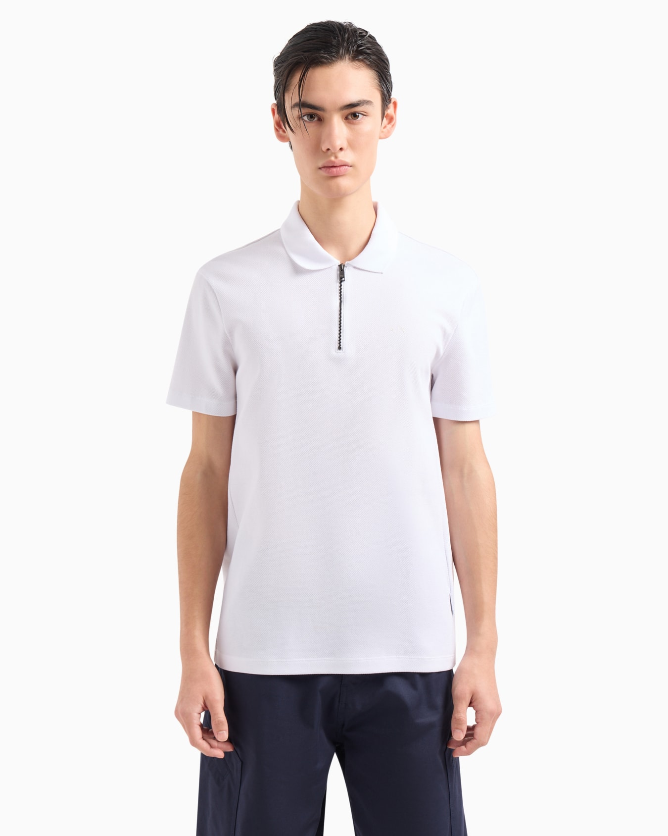 Regular fit pique polo shirt with zip Slide 1