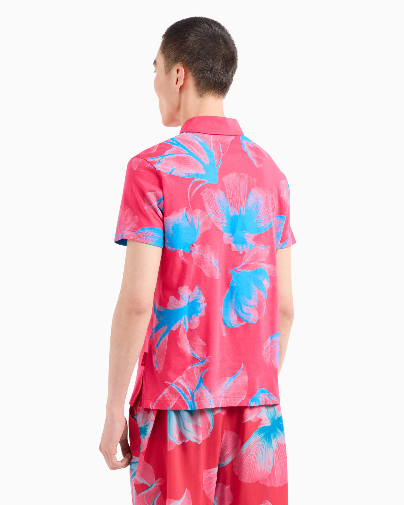 Regular fit cotton polo shirt with short patterned sleeves Diapositiva 2