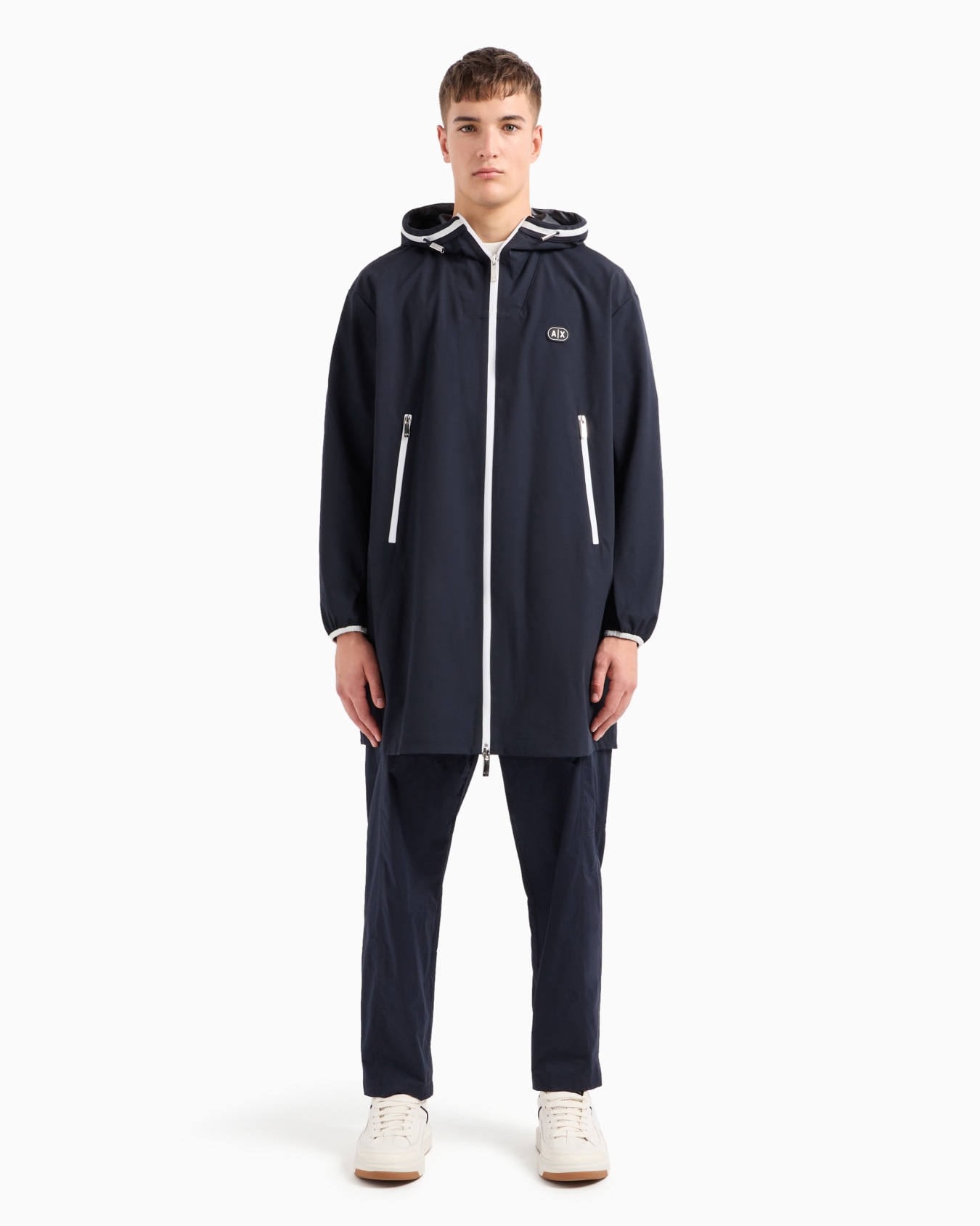 Caban coat in stretch fabric with logo tape Slide 1