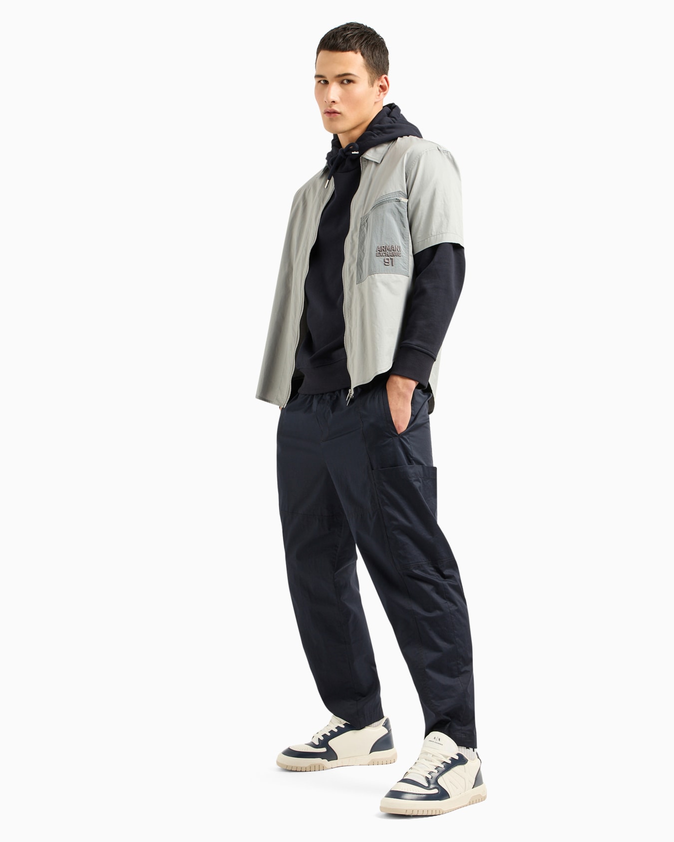 Stretch fabric zip-up hoodie Slide 3