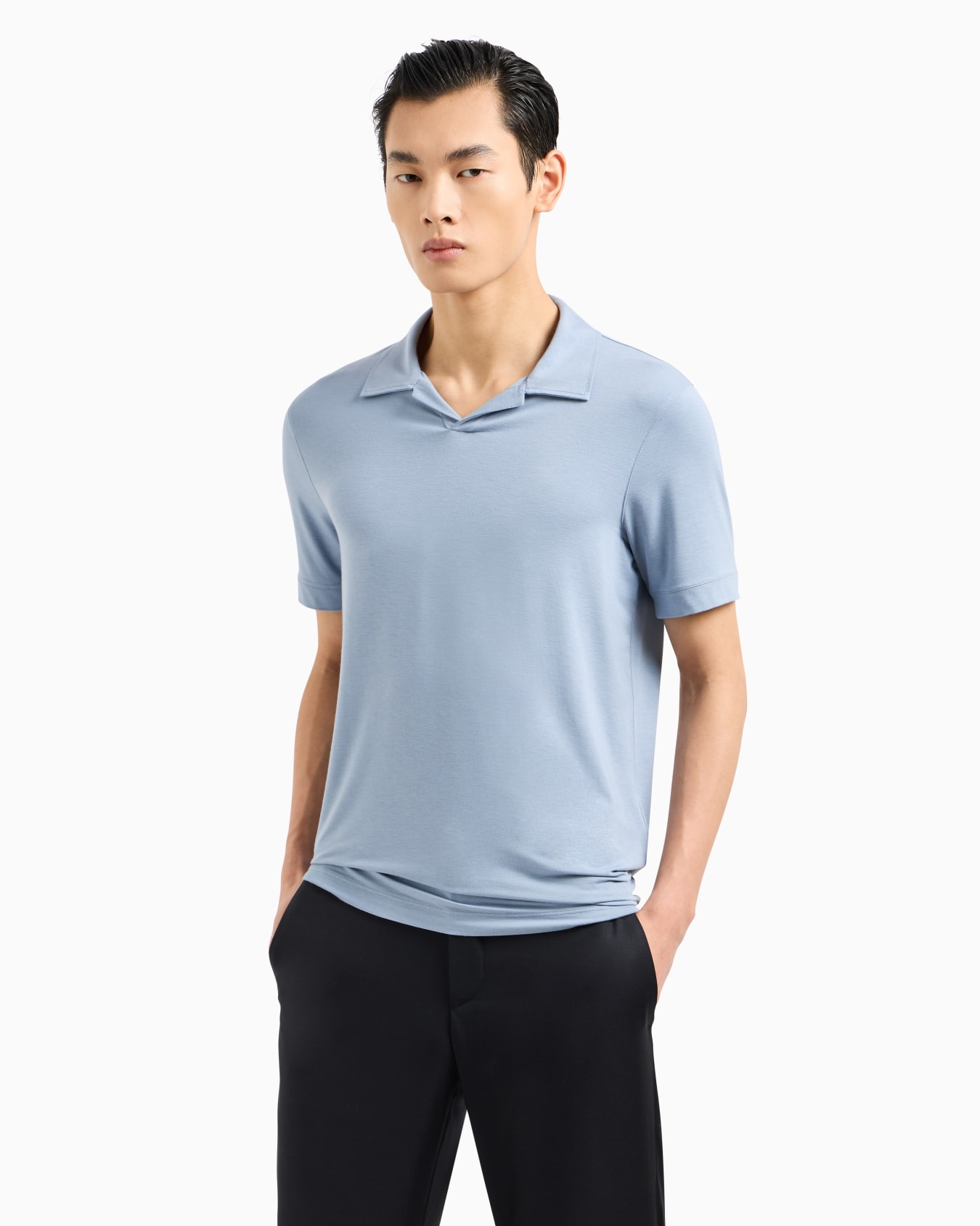 Stretch viscose jersey short-sleeved polo shirt Slide 1