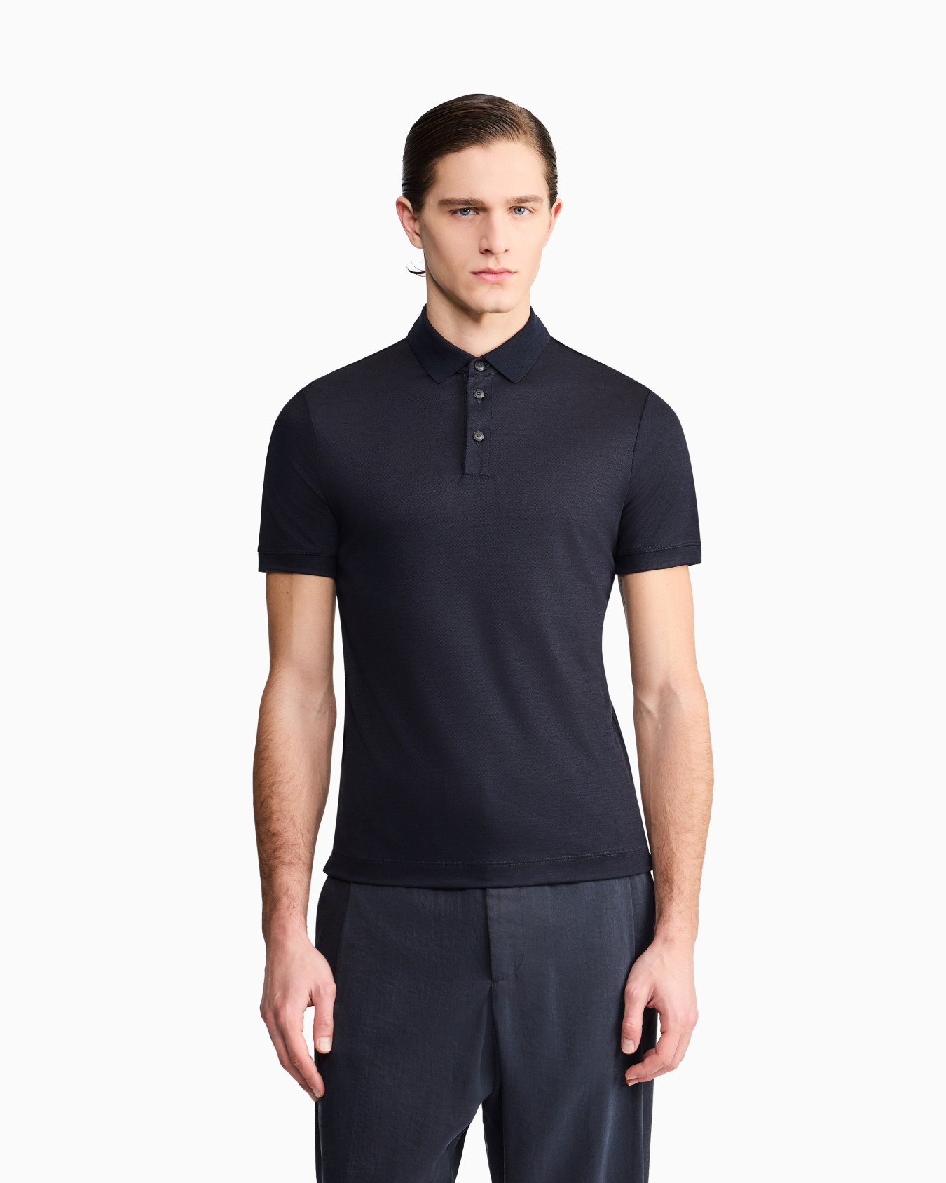 Pure virgin-wool piqué polo shirt Slide 3