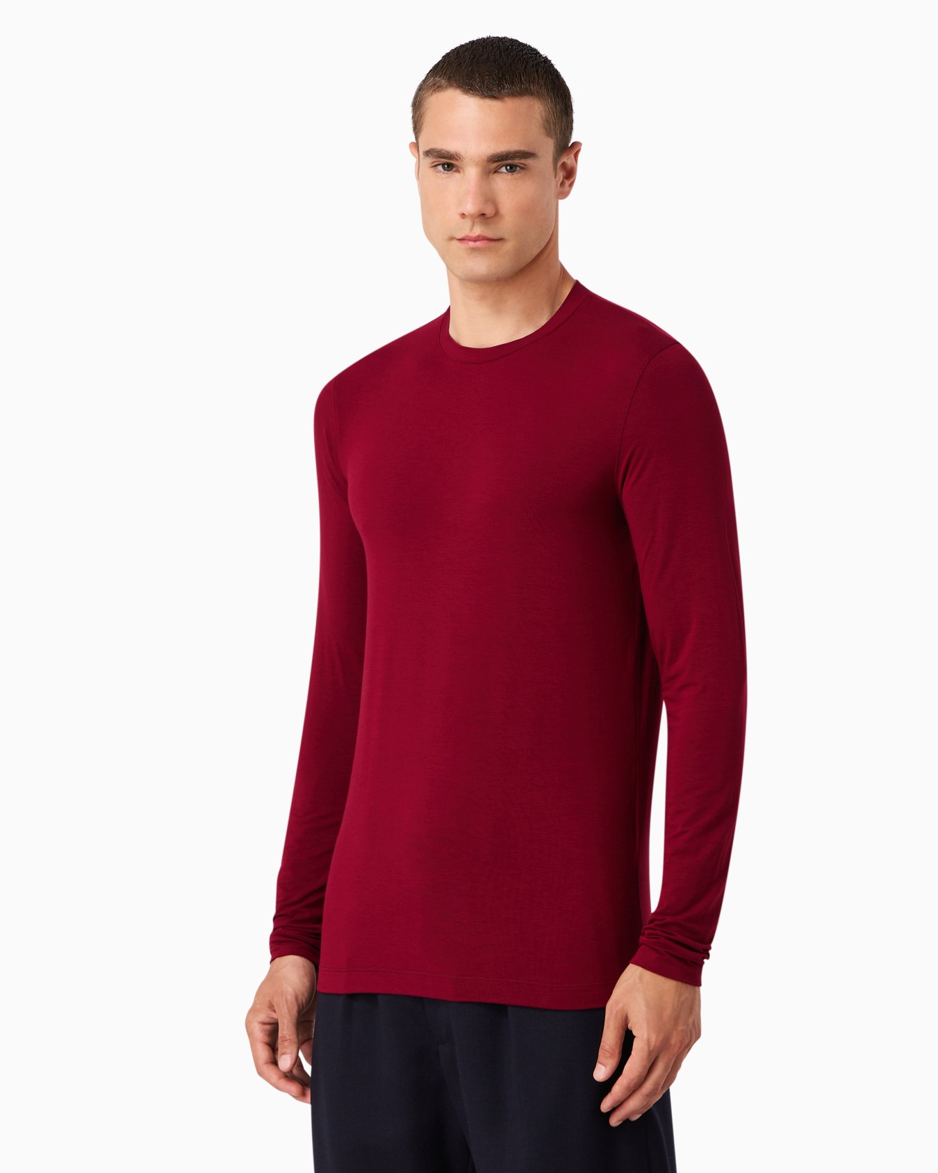 Stretch viscose jersey jumper with crew neck and long sleeves Slide 2