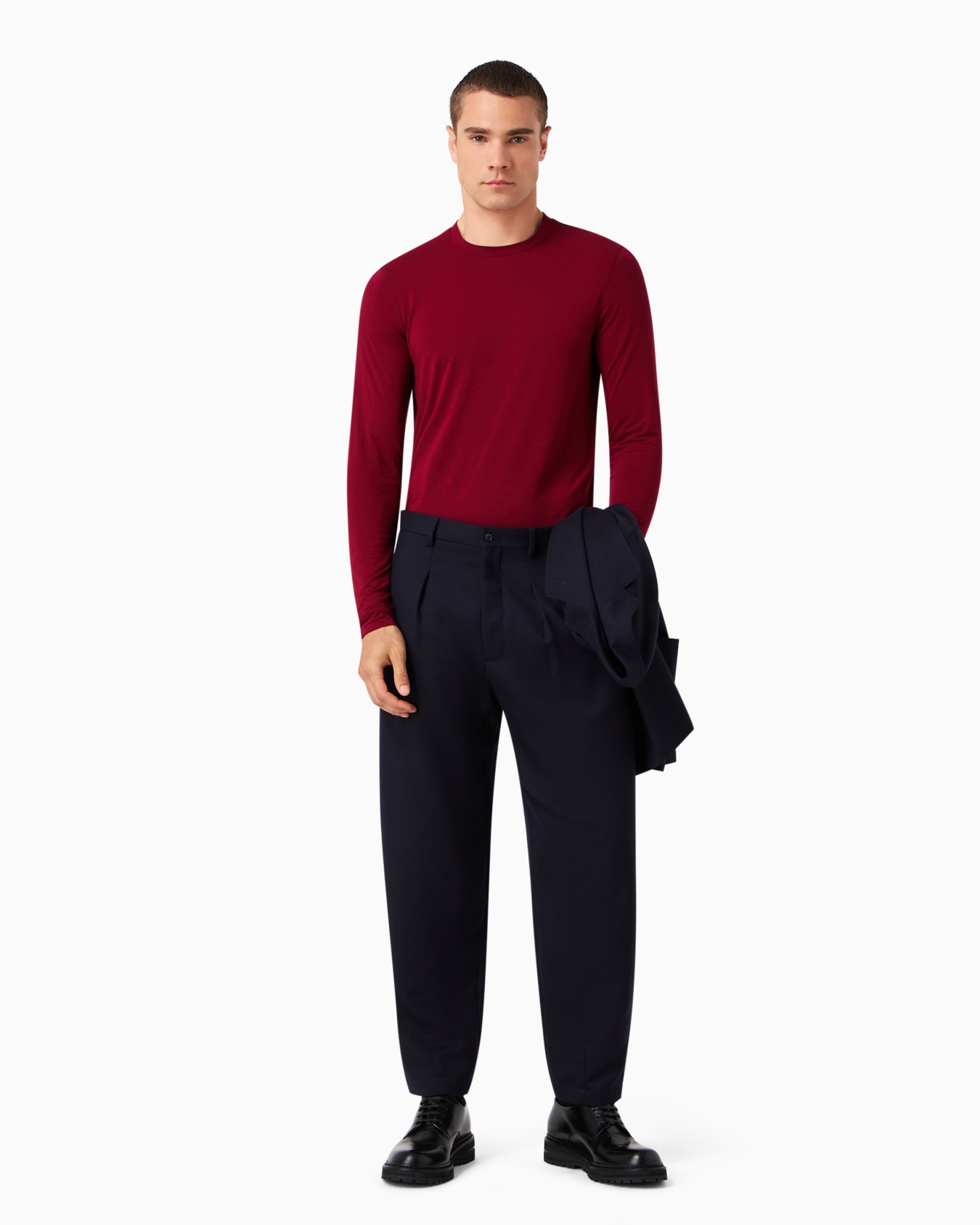 Stretch viscose jersey jumper with crew neck and long sleeves Slide 4