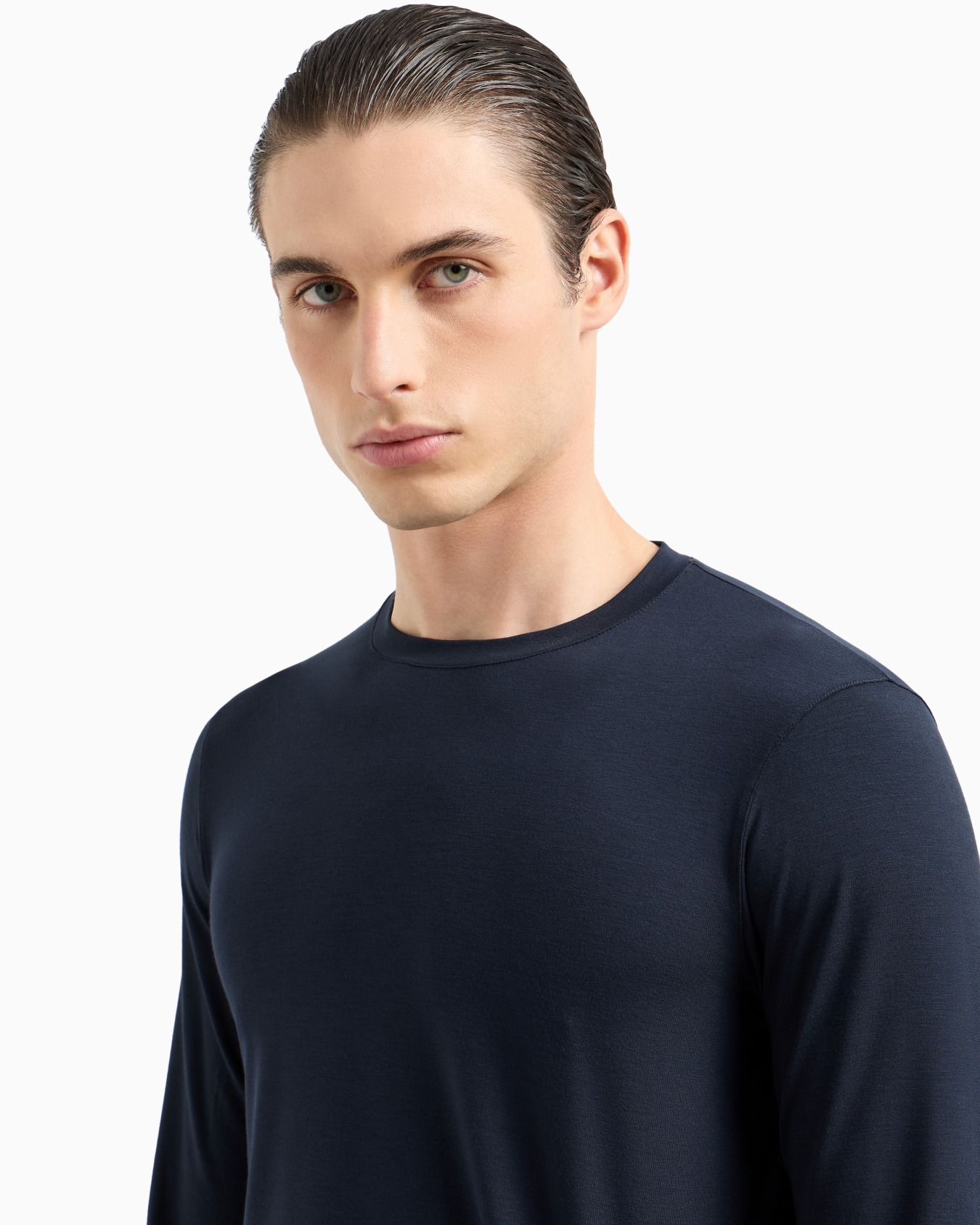 Stretch viscose jersey jumper with crew neck and long sleeves Slide 4