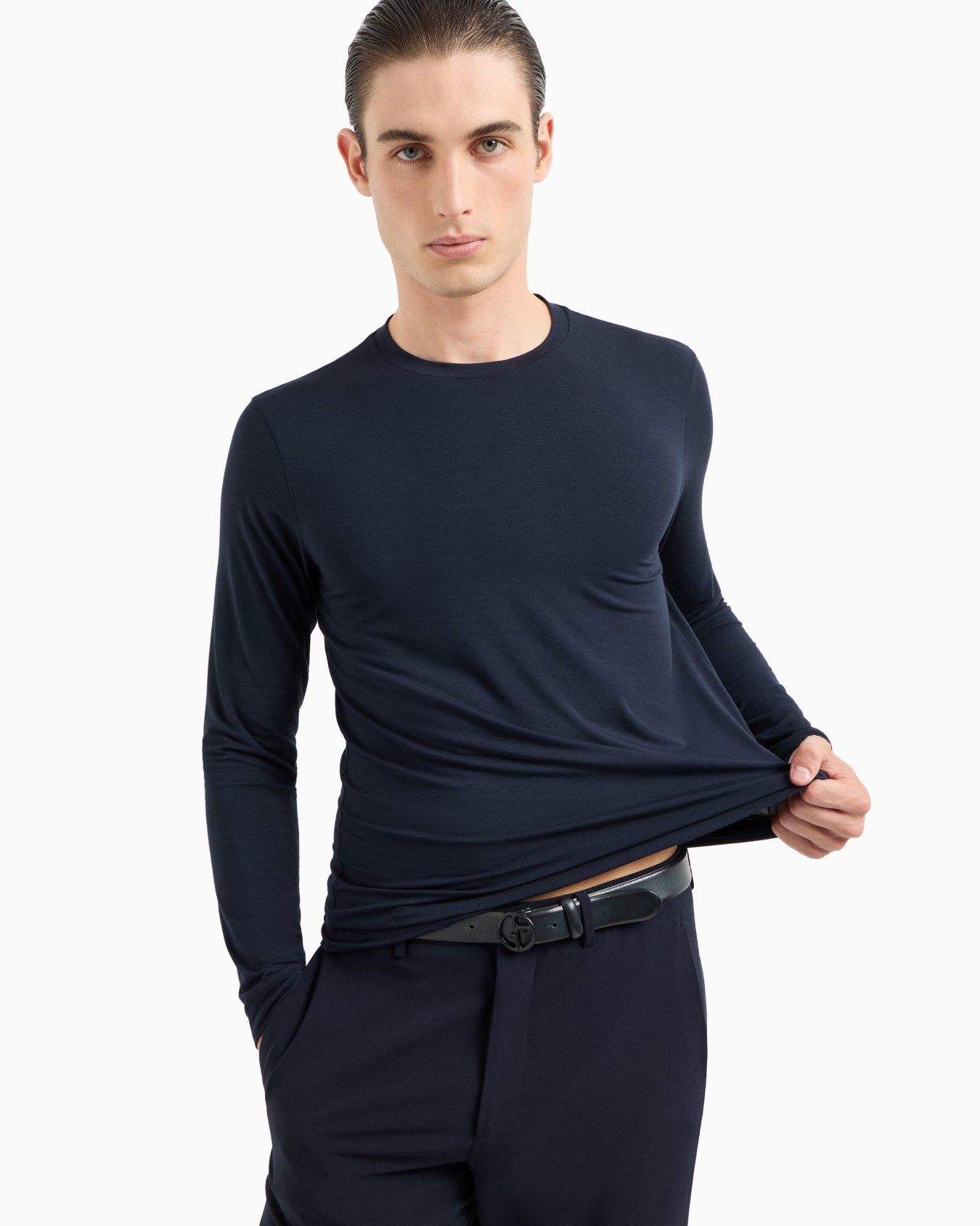 Stretch viscose jersey jumper with crew neck and long sleeves Slide 5