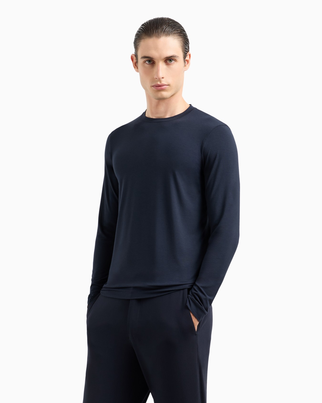 Stretch viscose jersey jumper with crew neck and long sleeves Slide 3