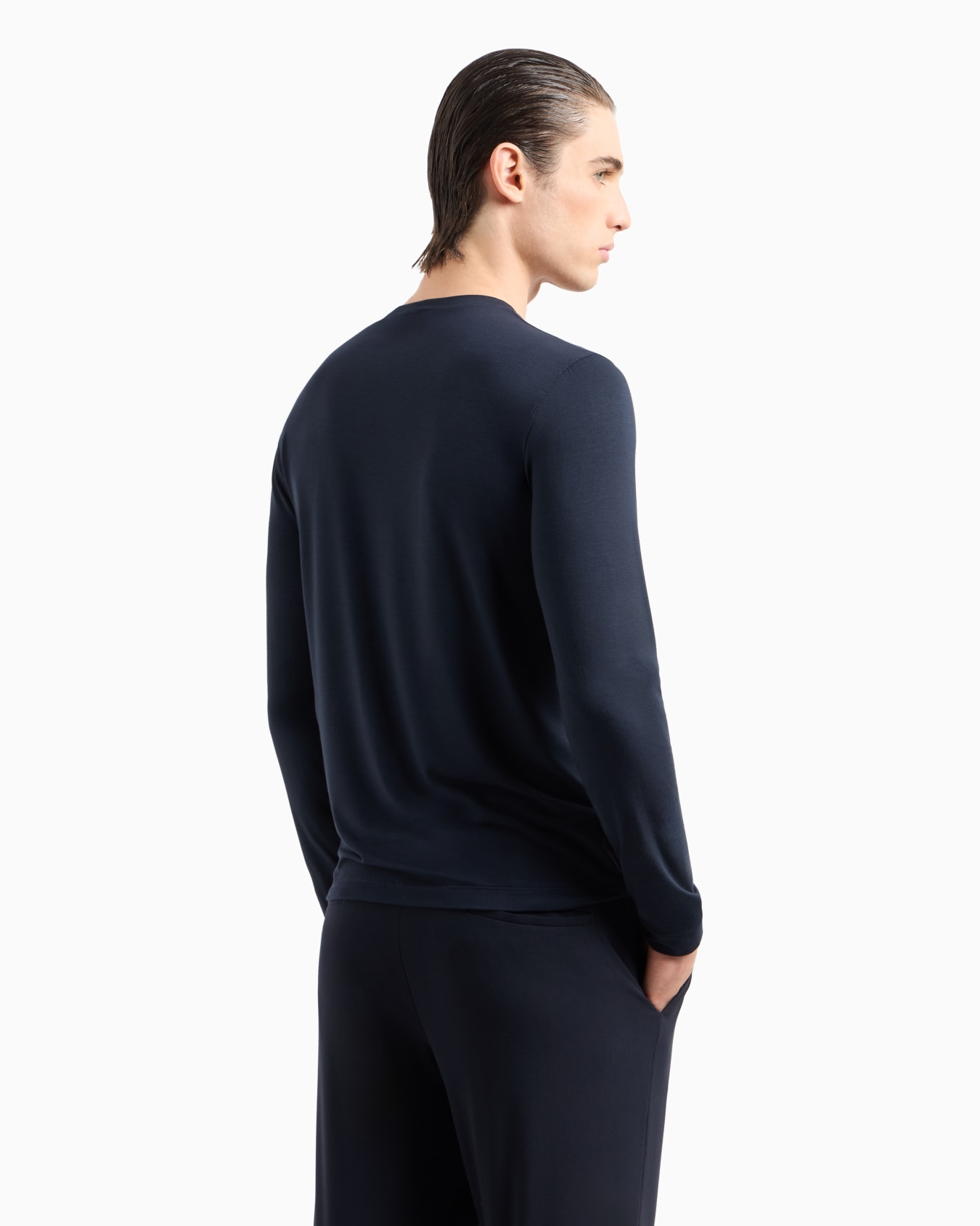 Stretch viscose jersey jumper with crew neck and long sleeves Slide 2
