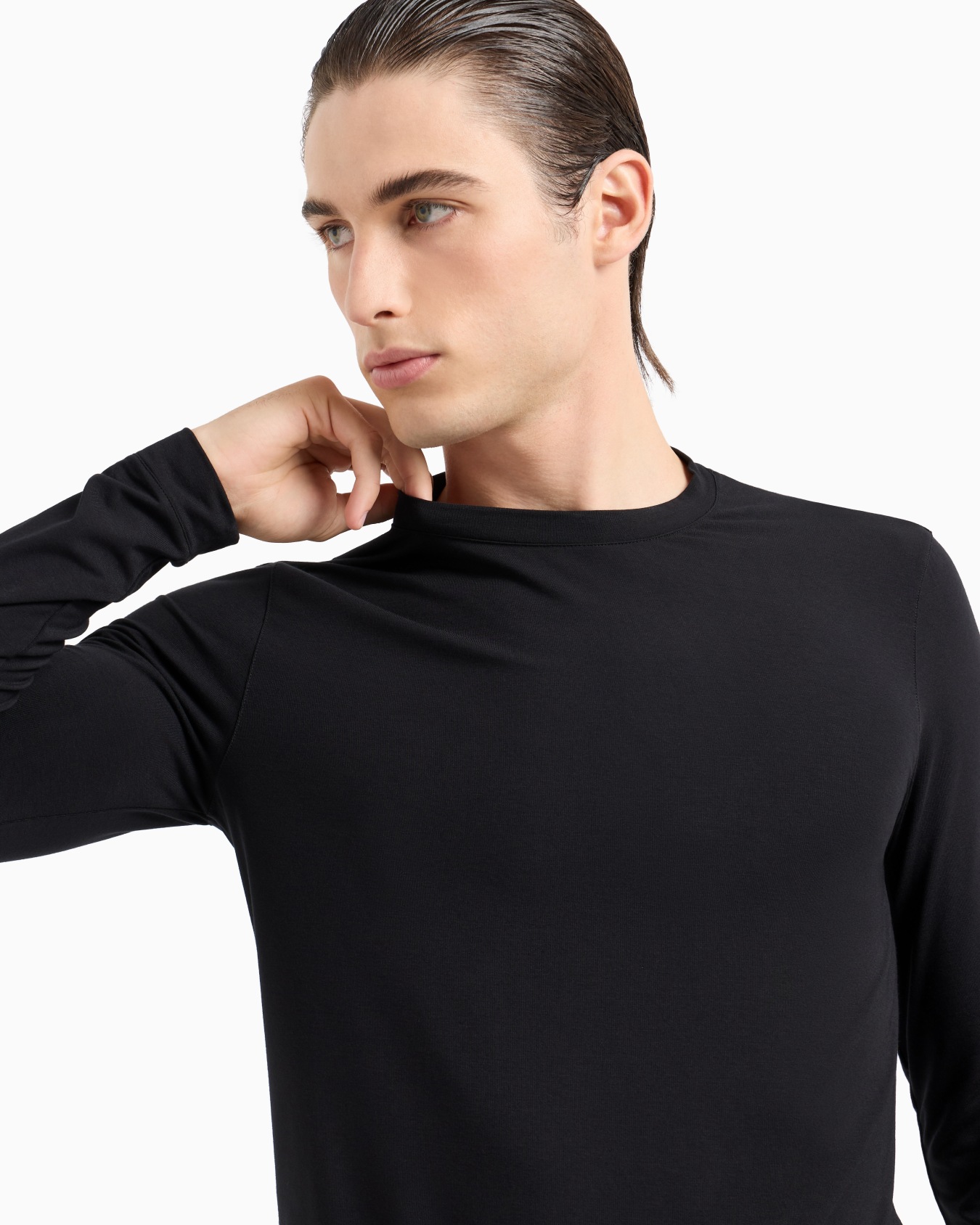 Stretch viscose jersey jumper with crew neck and long sleeves Slide 4