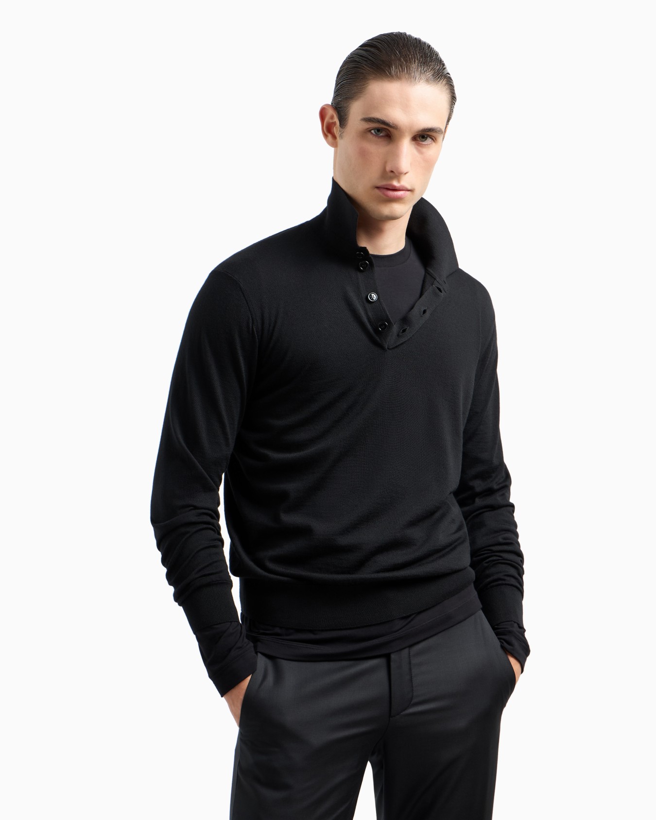 Stretch viscose jersey jumper with crew neck and long sleeves Slide 5