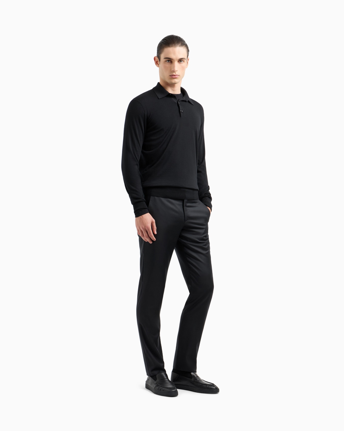 Stretch viscose jersey jumper with crew neck and long sleeves Slide 1