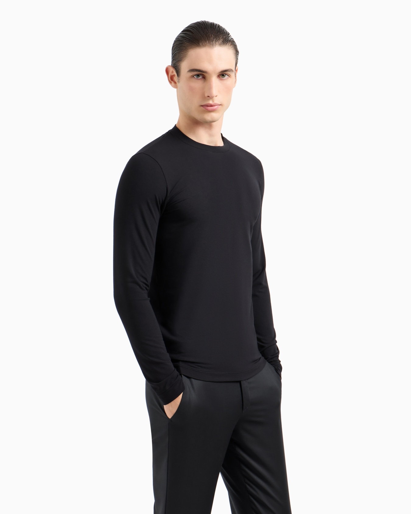 Stretch viscose jersey jumper with crew neck and long sleeves Slide 3