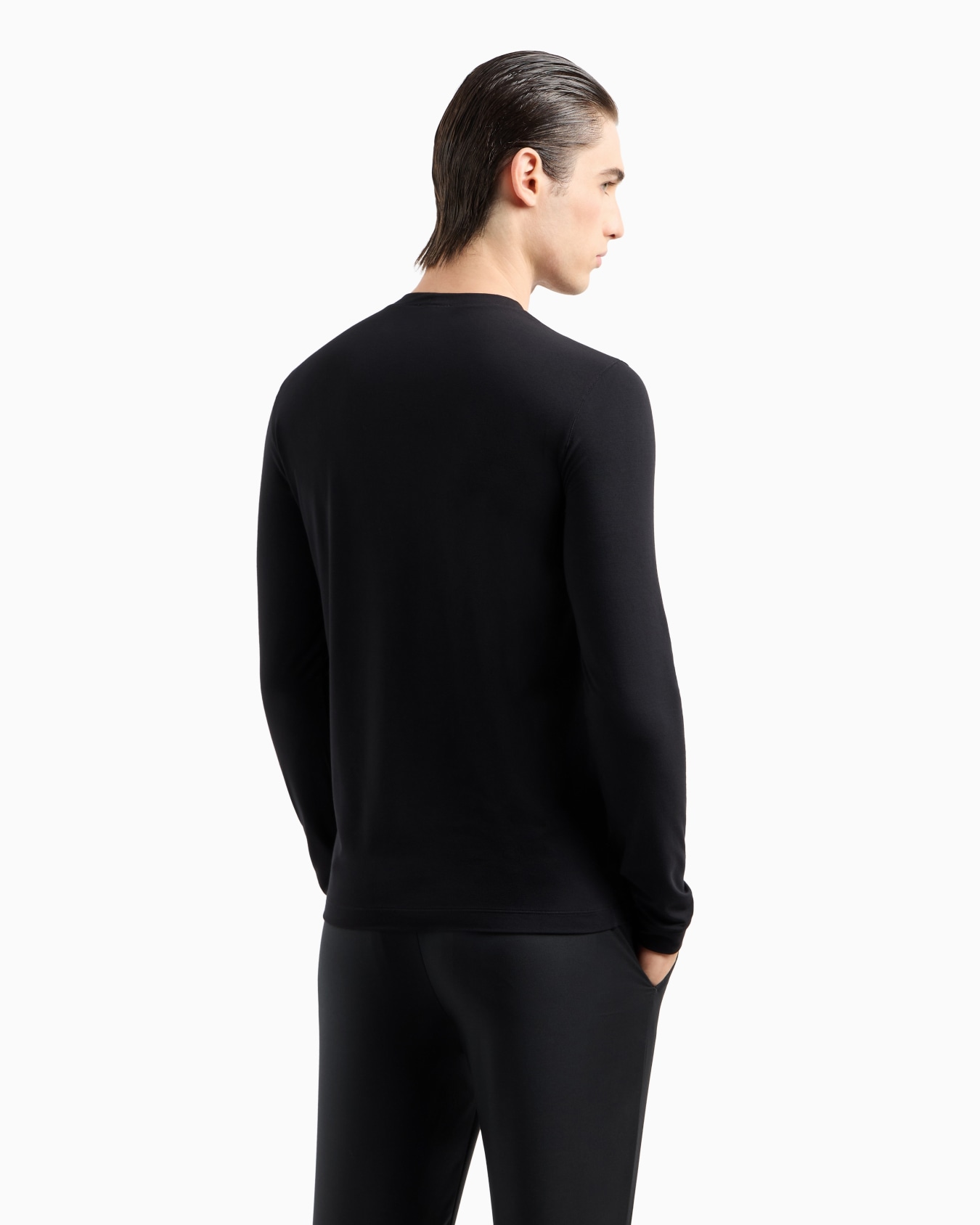 Stretch viscose jersey jumper with crew neck and long sleeves Slide 2