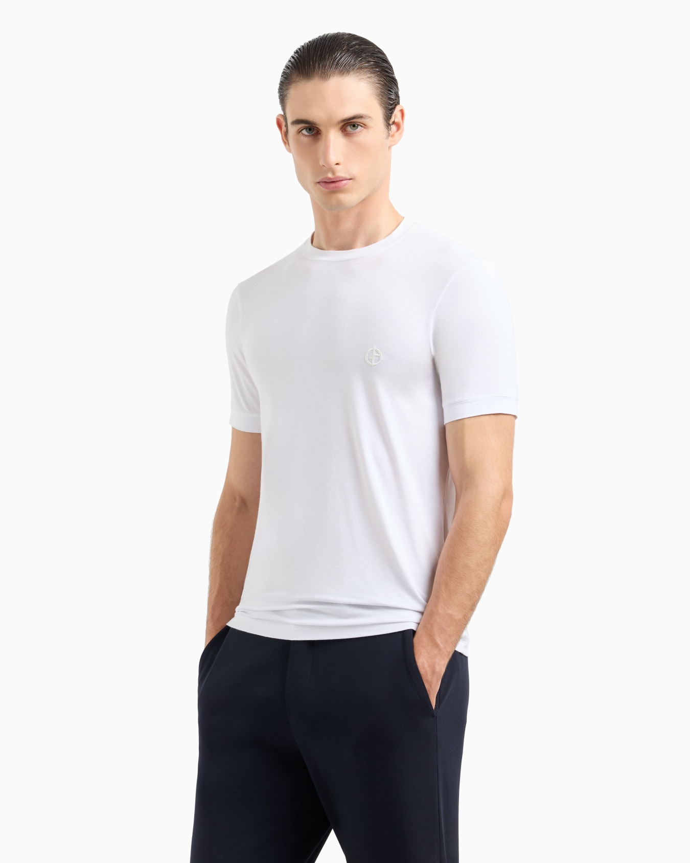Jersey en punto de viscosa elástica con cuello redondo y manga corta ASV Diapositiva 3