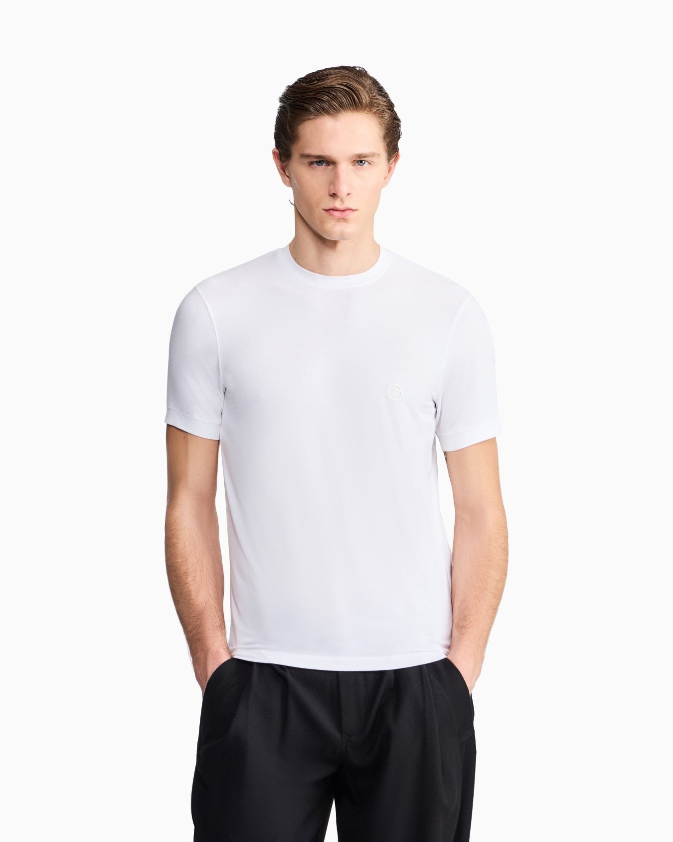 T-shirt à col rond en jersey de viscose stretch avec broderie ASV Diapositive 3